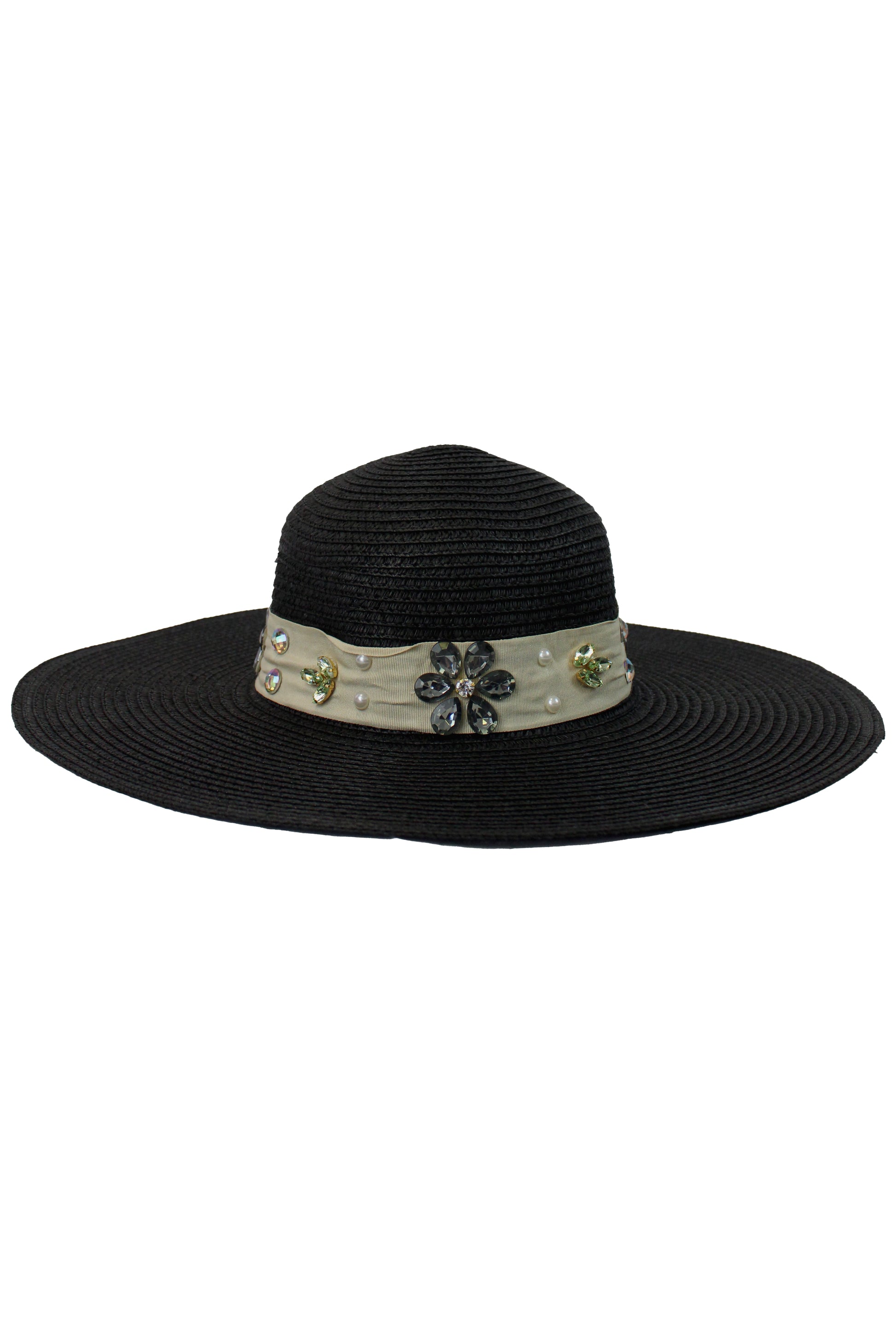 FH1315 Sombrero toquilla con piedras y flores