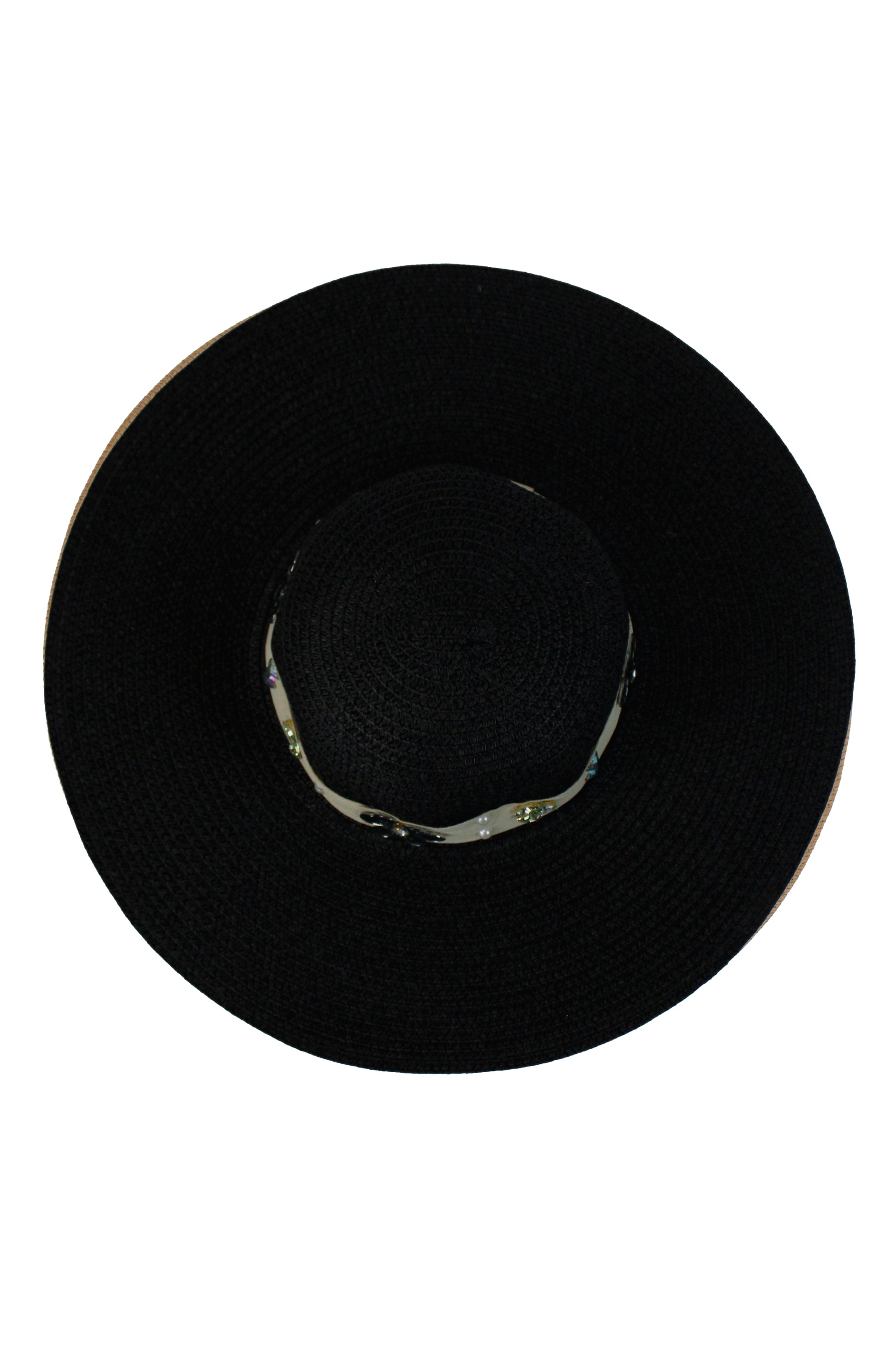 FH1315 Sombrero toquilla con piedras y flores