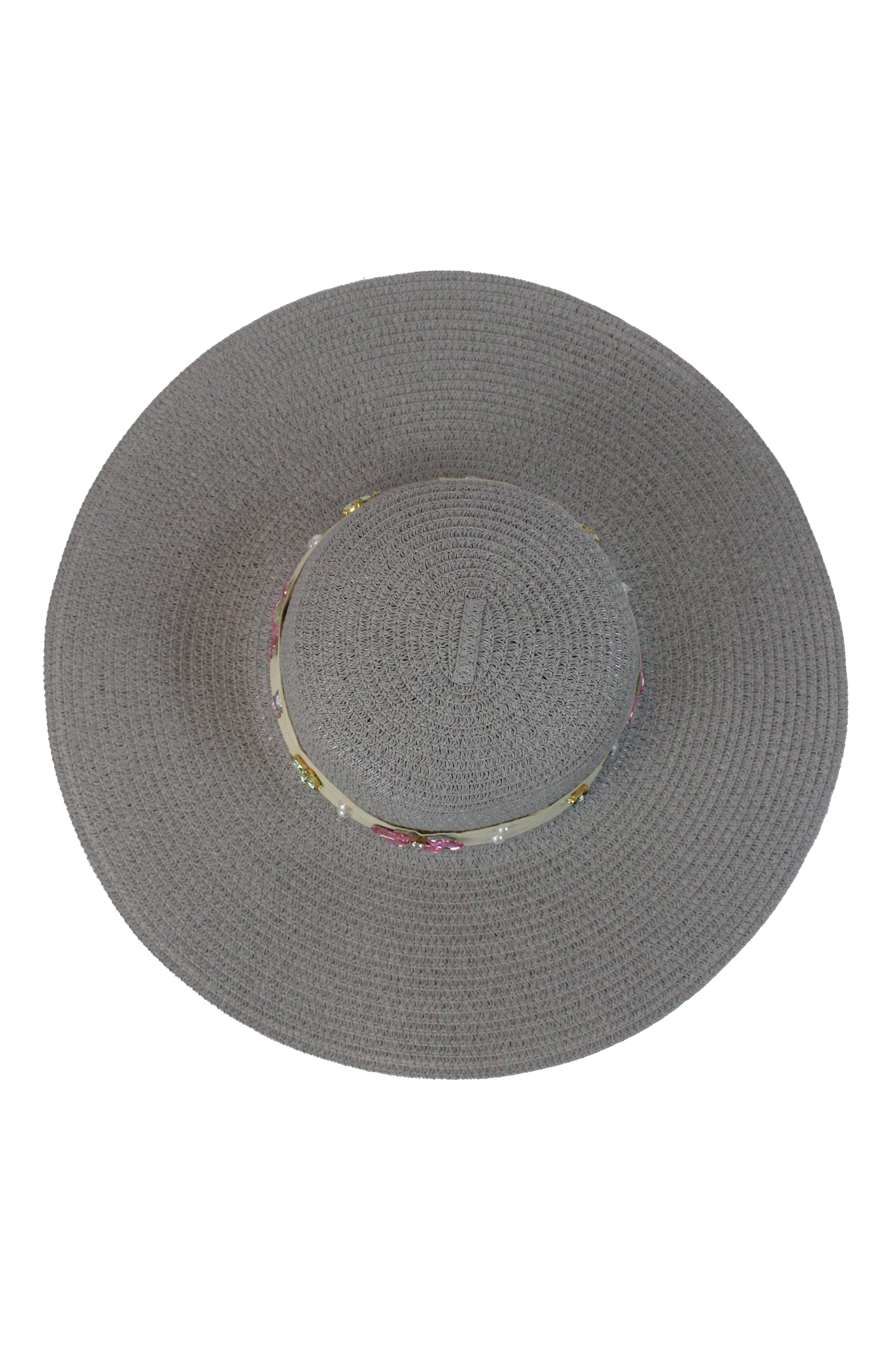 FH1315 Sombrero toquilla con piedras y flores