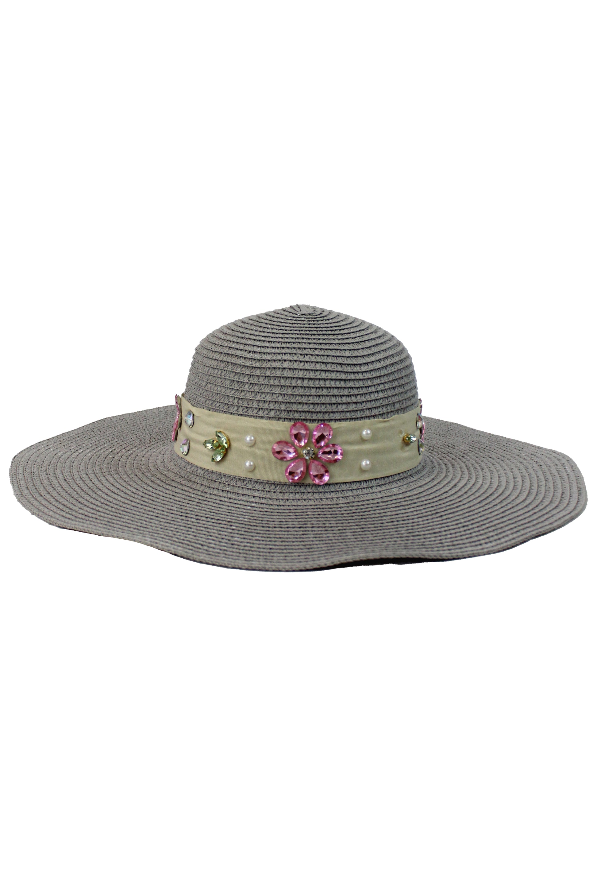 FH1315 Sombrero toquilla con piedras y flores