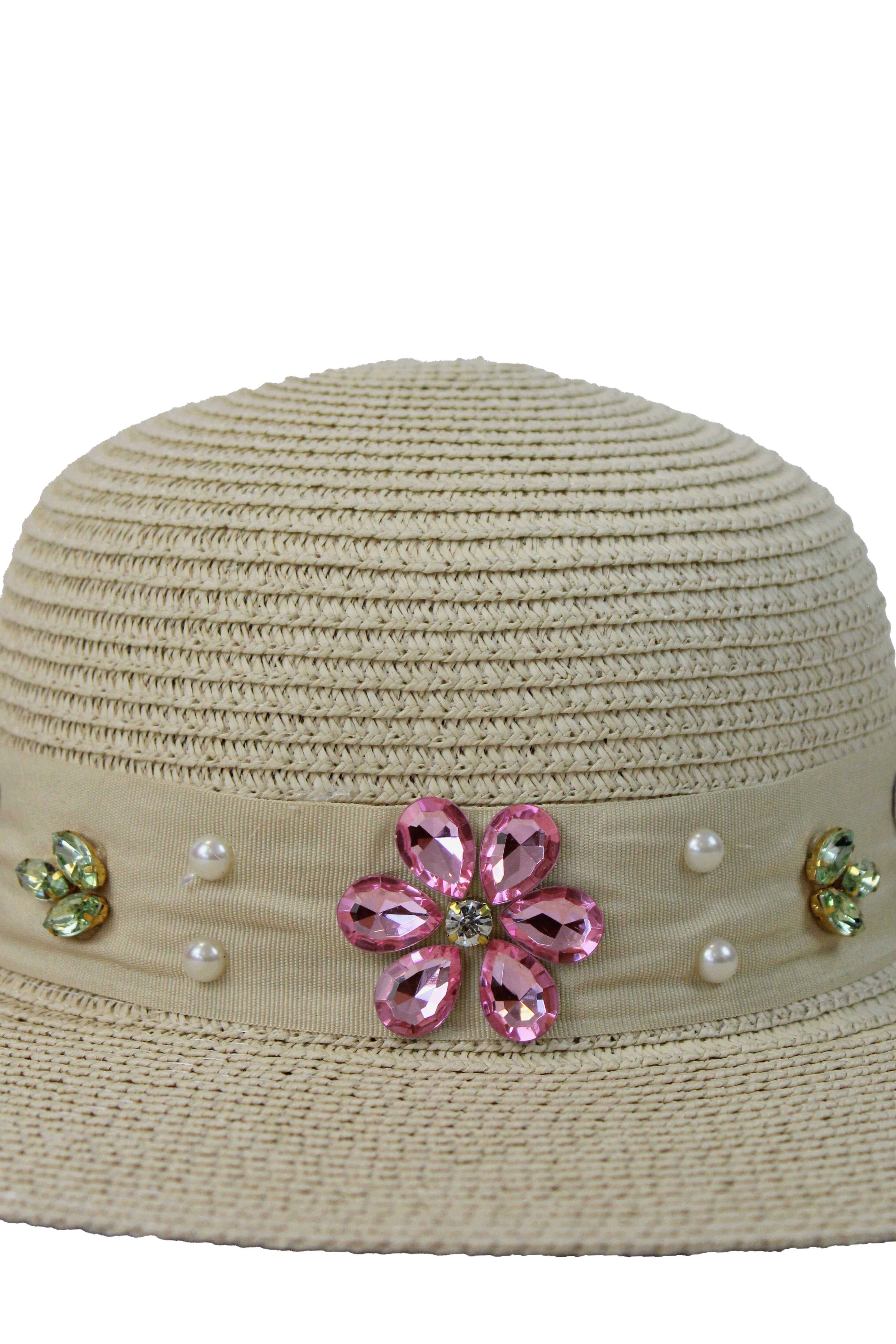 FH1315 Sombrero toquilla con piedras y flores