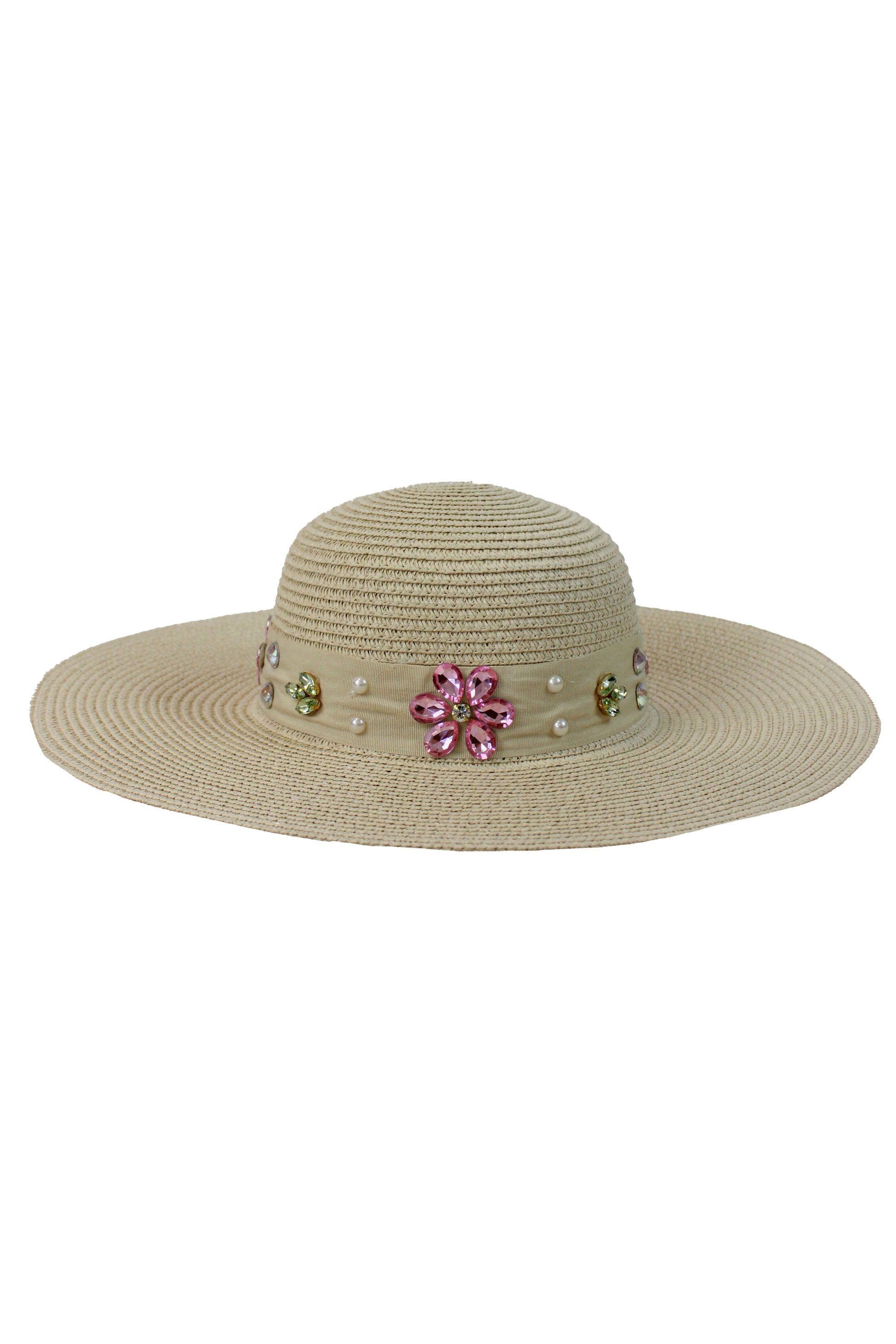 FH1315 Sombrero toquilla con piedras y flores