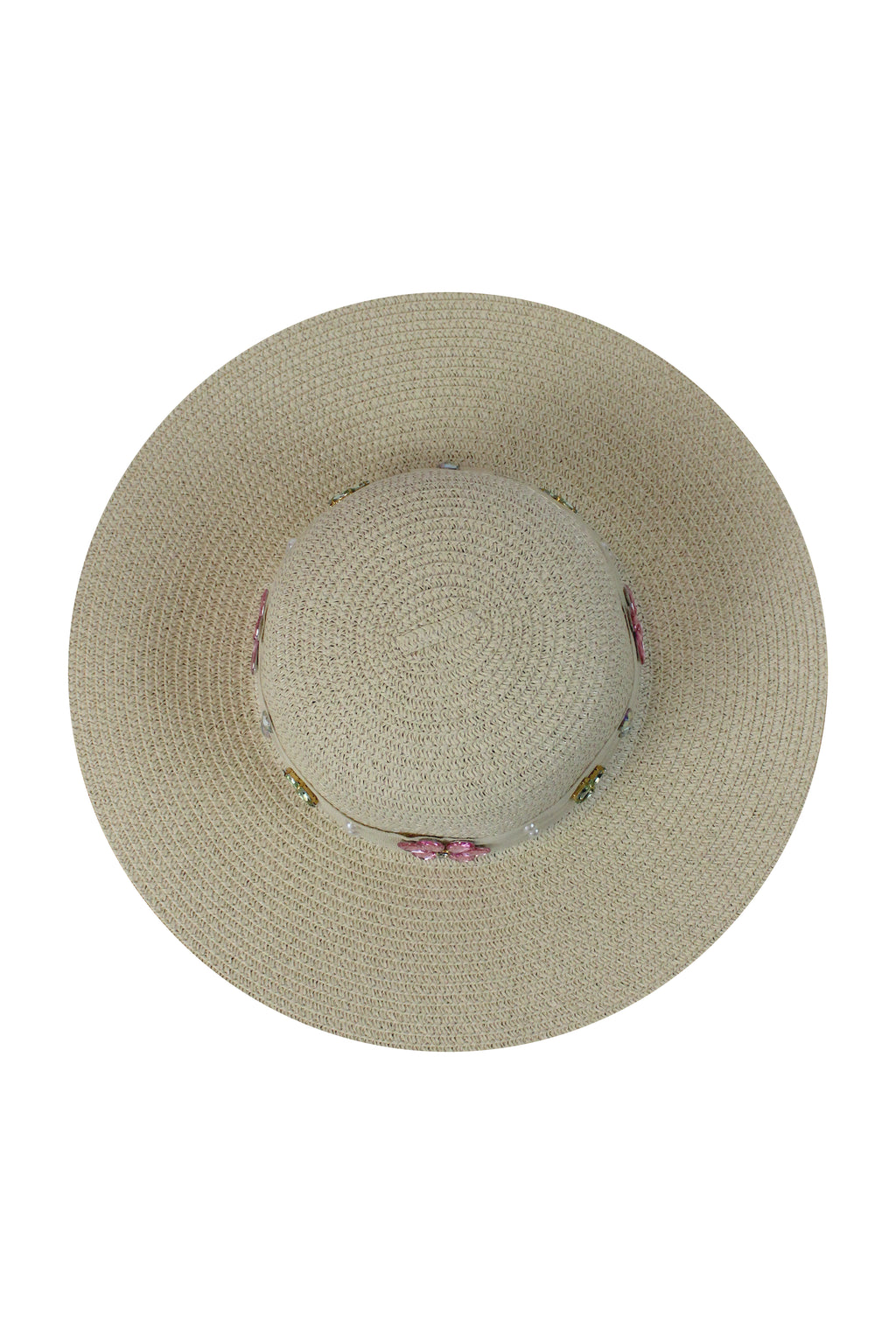 FH1315 Sombrero toquilla con piedras y flores