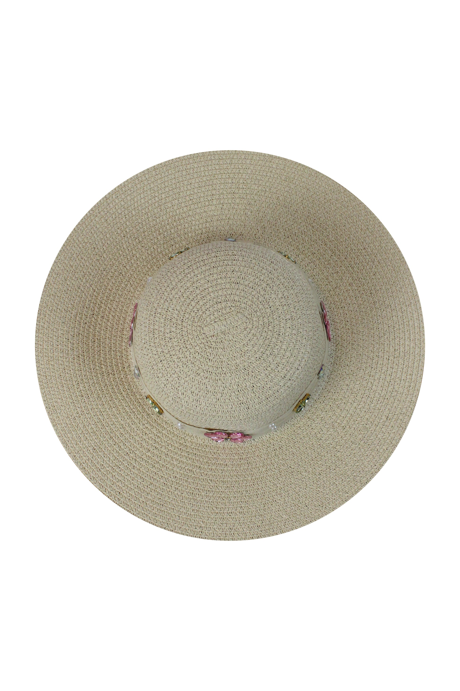 FH1315 Sombrero toquilla con piedras y flores