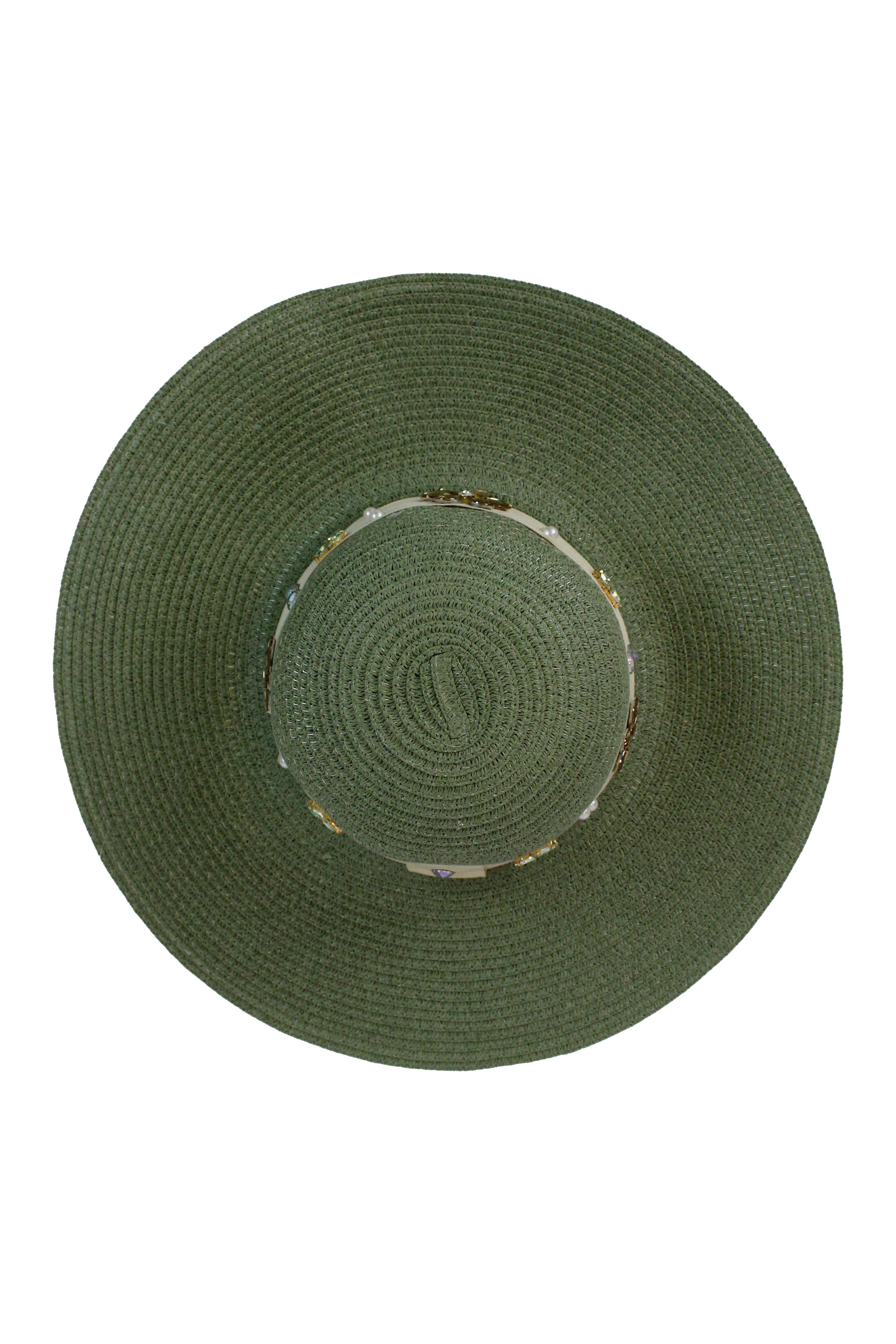 FH1315 Sombrero toquilla con piedras y flores