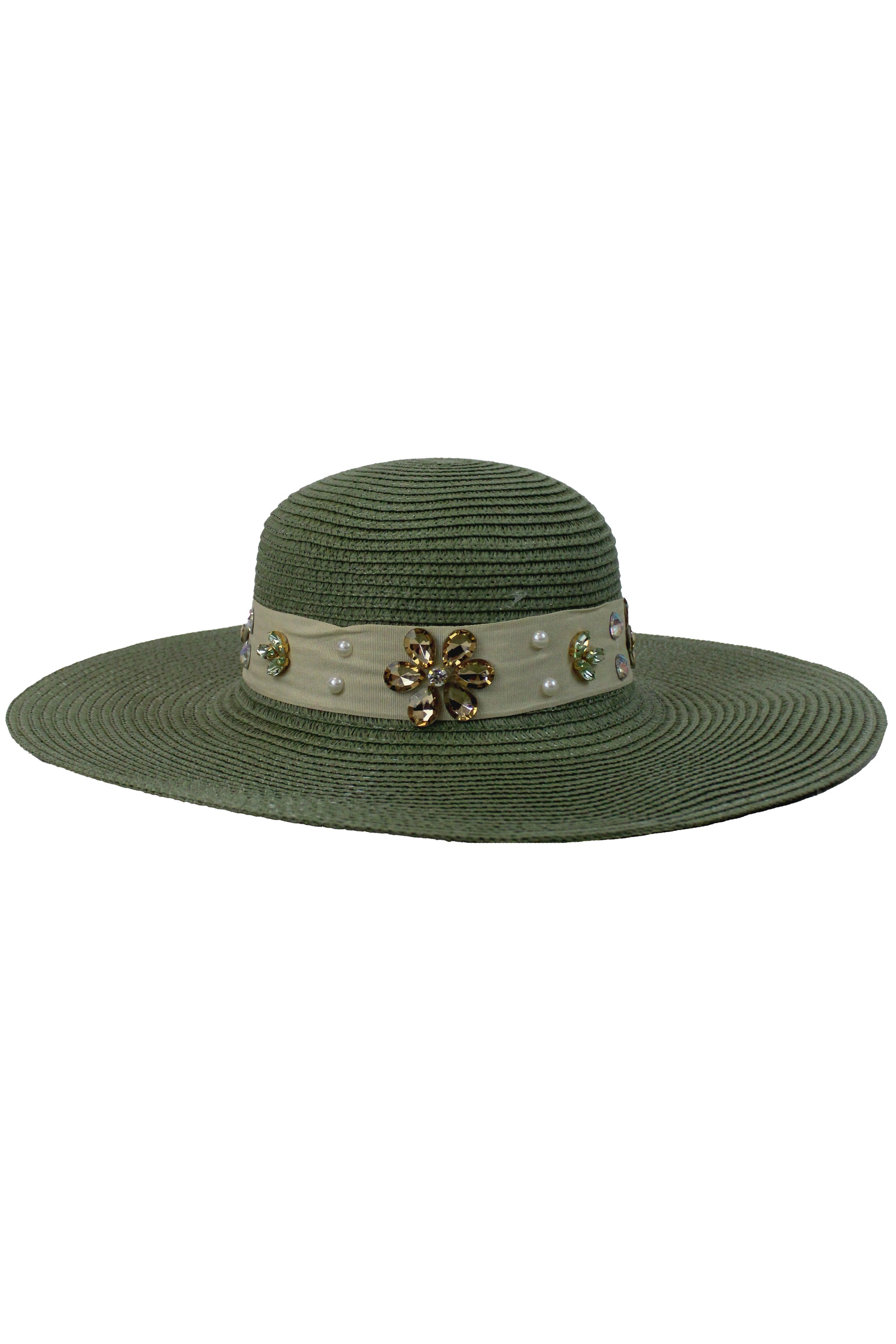 FH1315 Sombrero toquilla con piedras y flores