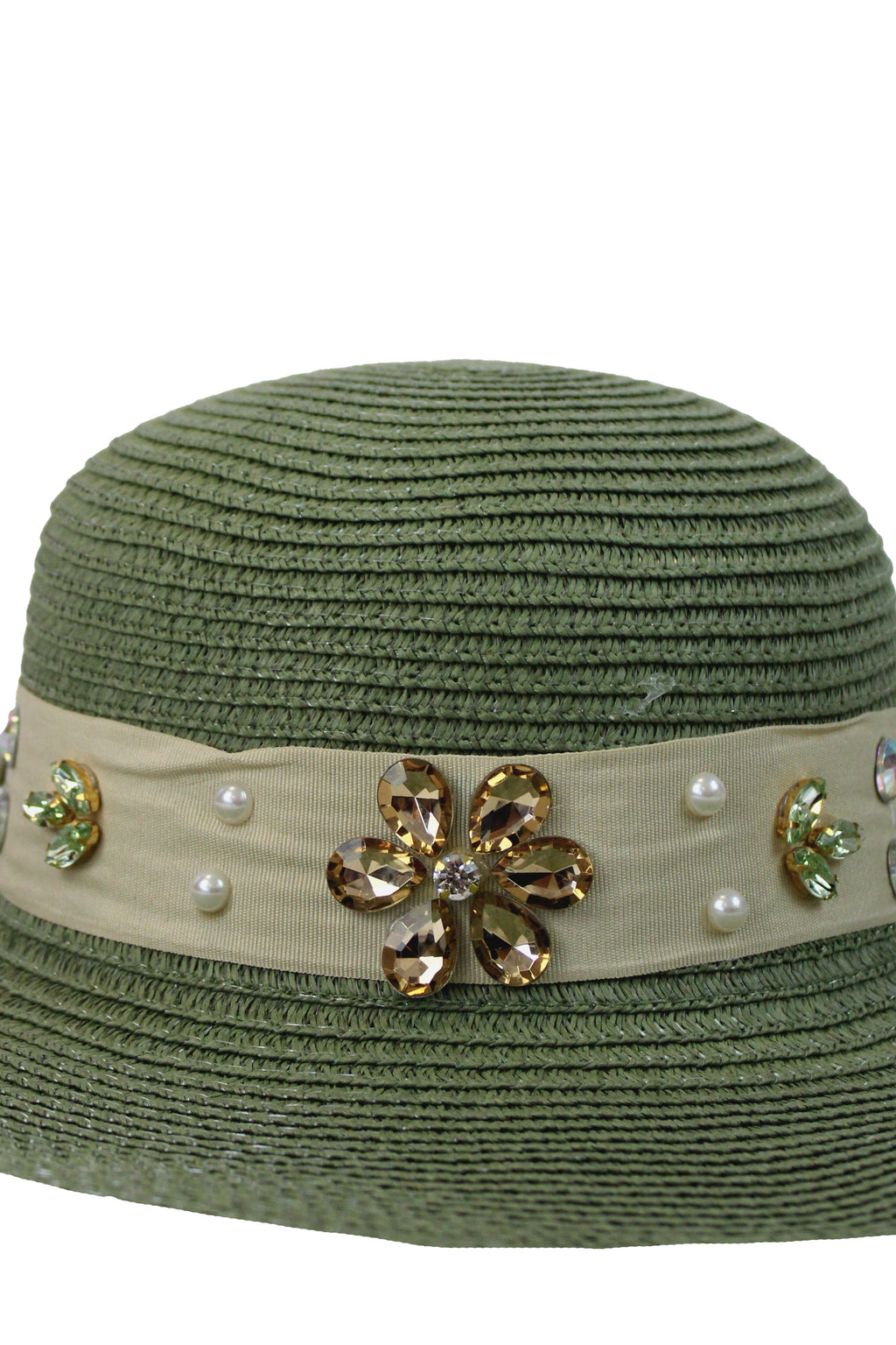 FH1315 Sombrero toquilla con piedras y flores