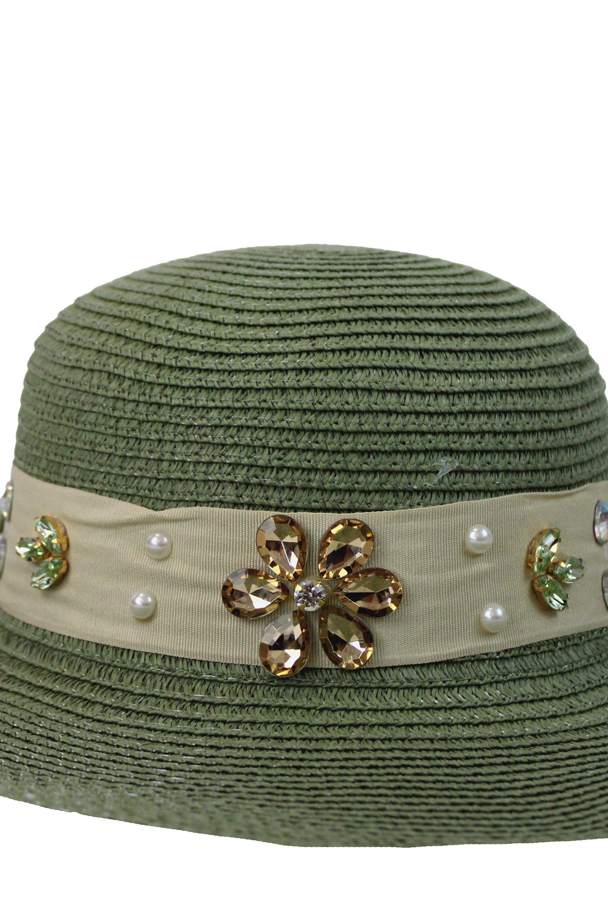 FH1315 Sombrero toquilla con piedras y flores