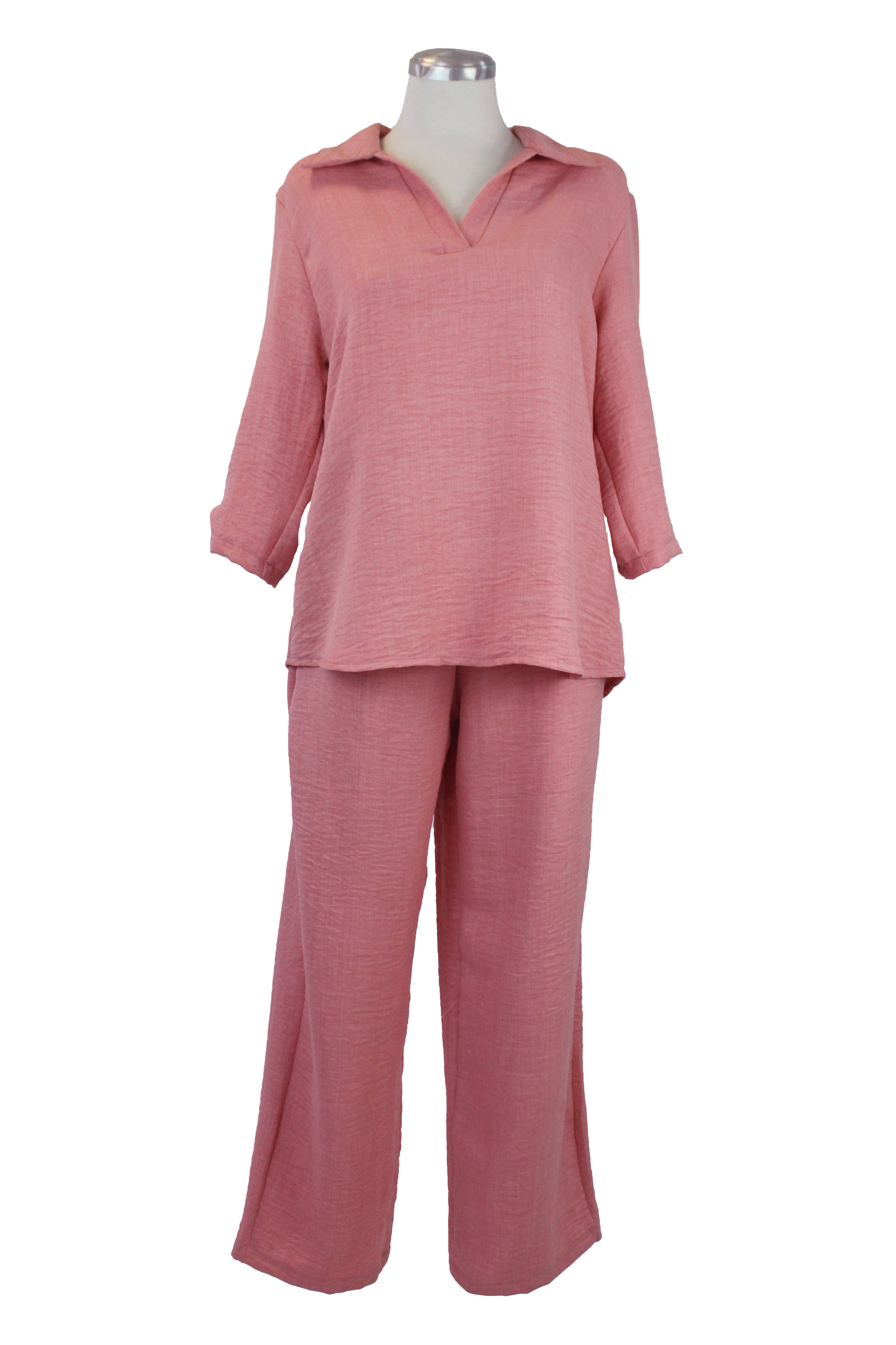 0118  Conjunto Blusa Con Cuello Y Pantalón Liso
