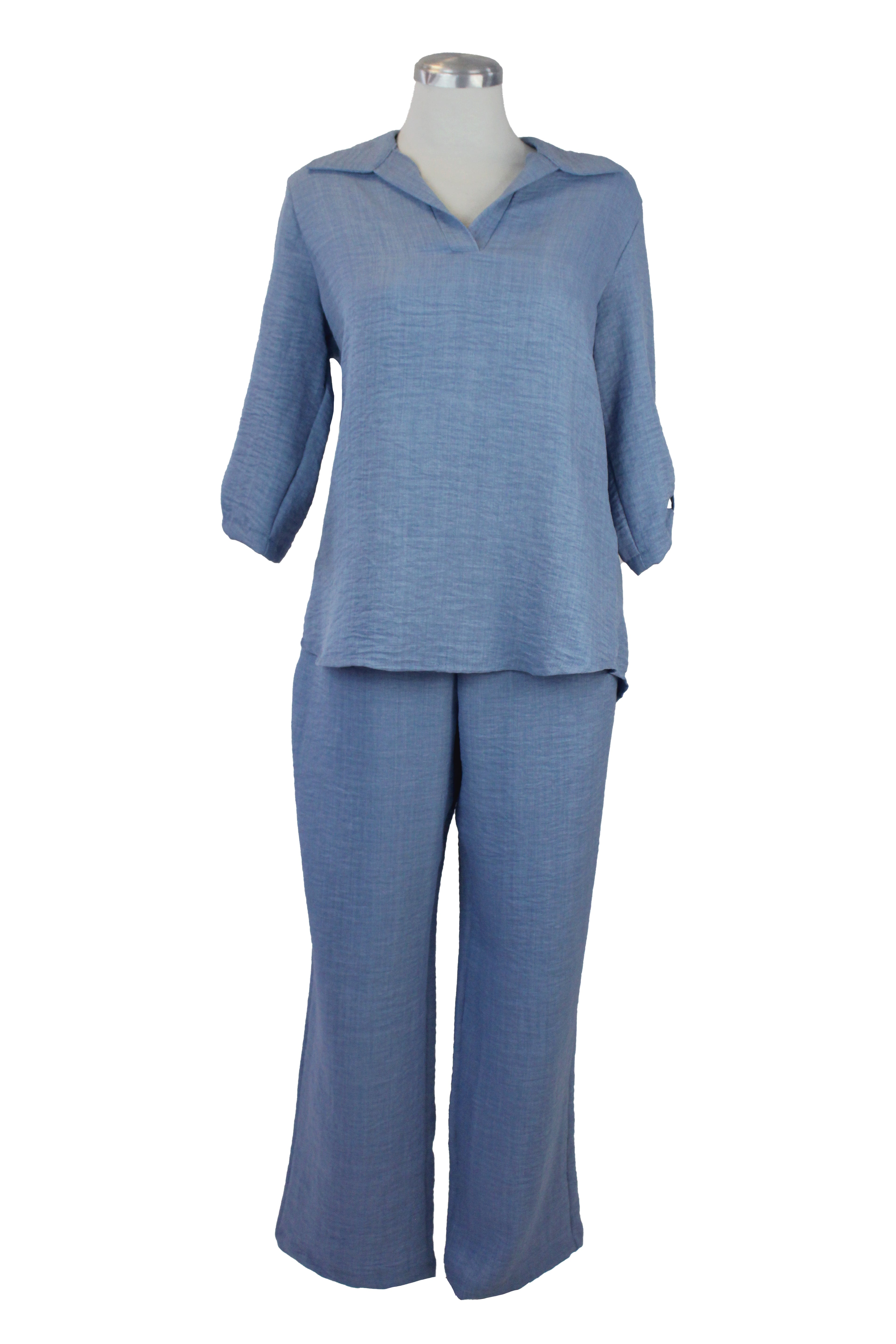 0118  Conjunto Blusa Con Cuello Y Pantalón Liso