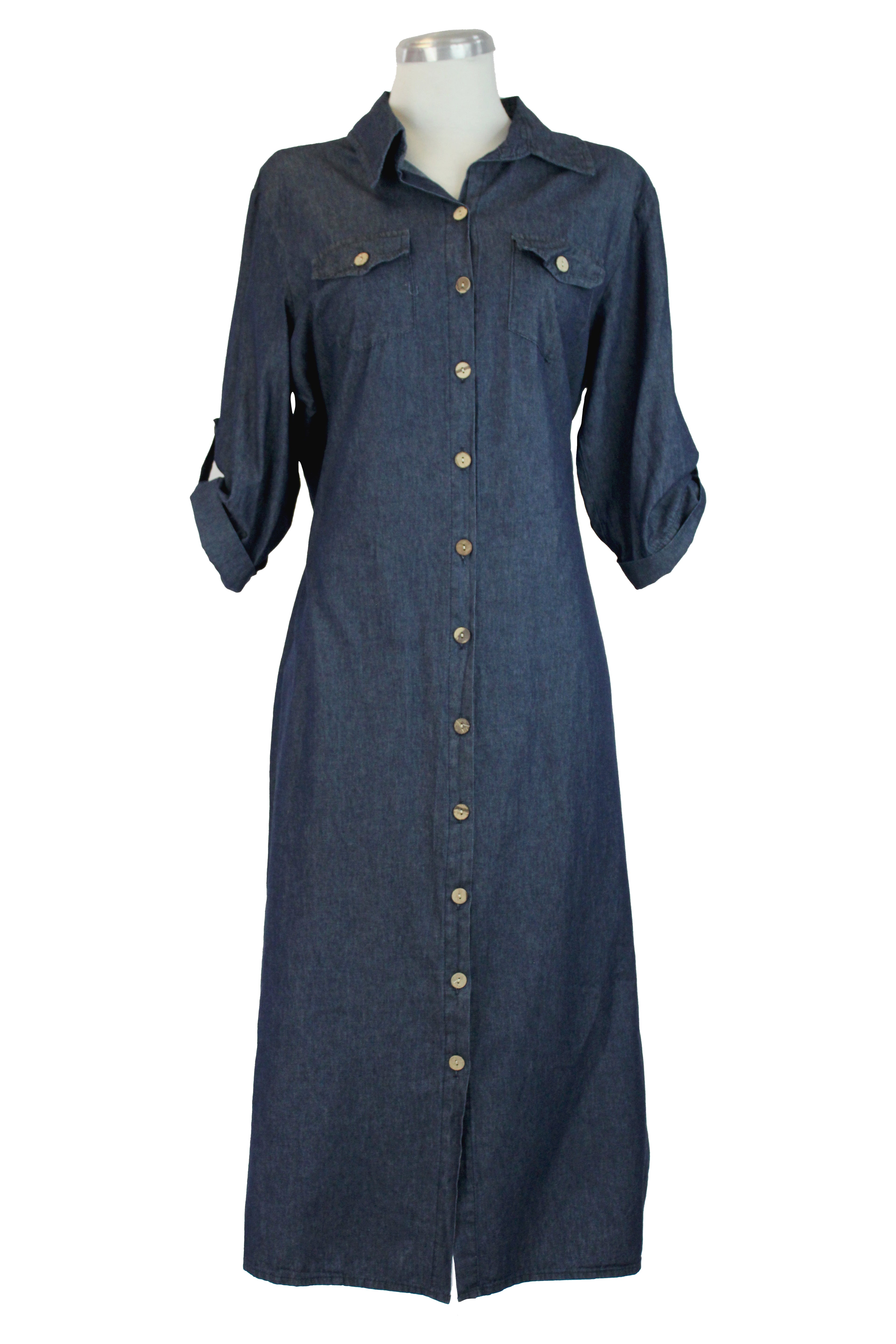 332 Vestido Mezclilla Botones Tipo Madera