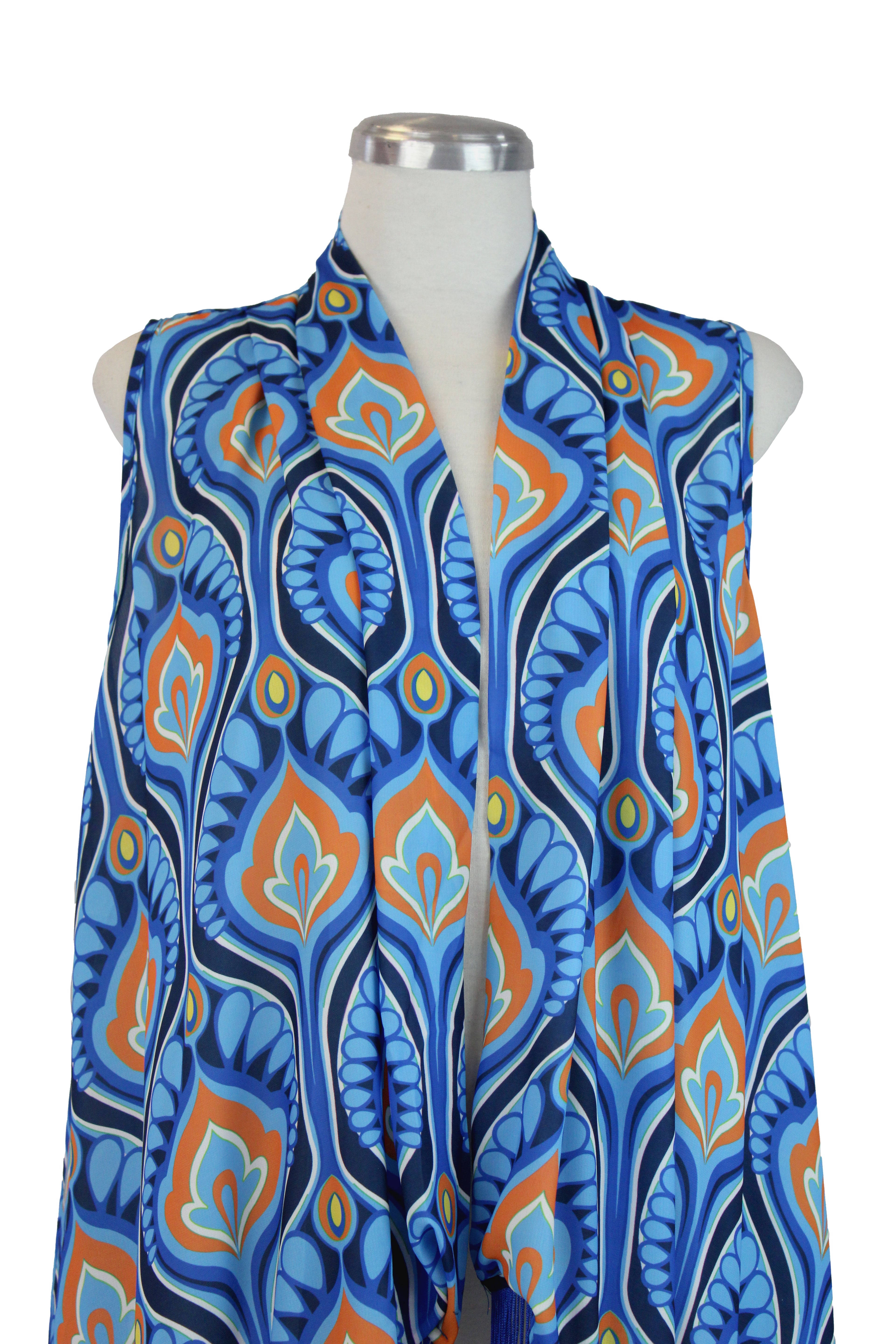 G23357S Chaleco Largo Estampado con Barbitas