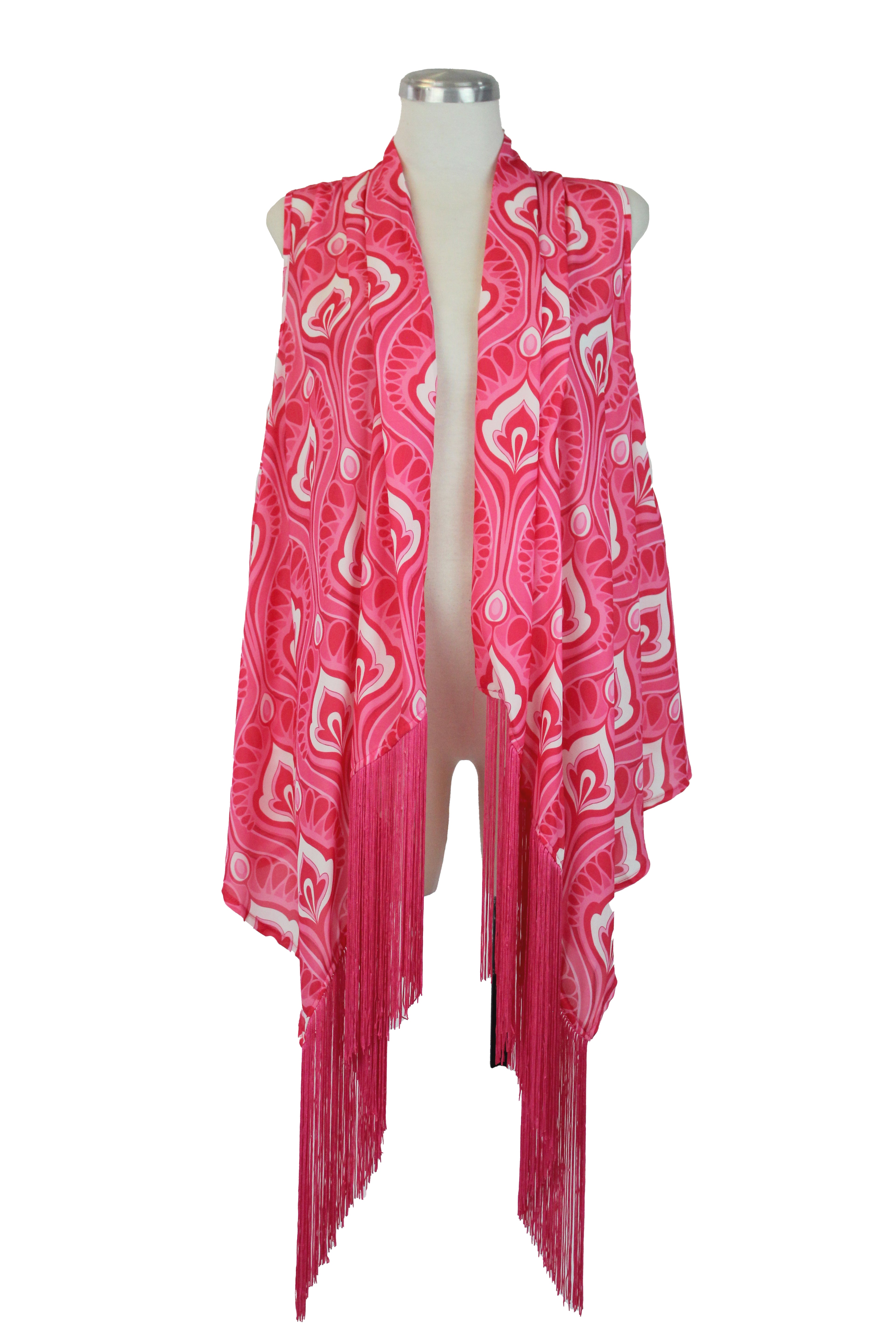 G23357S Chaleco Largo Estampado con Barbitas