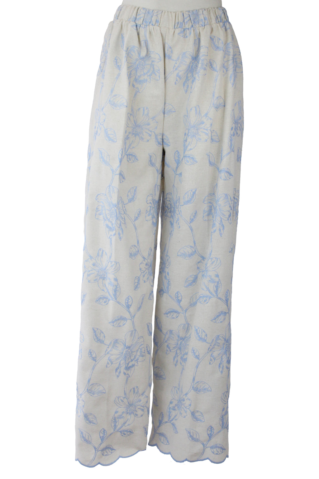 12552 Pantalón Bordado Hojas Y Flores