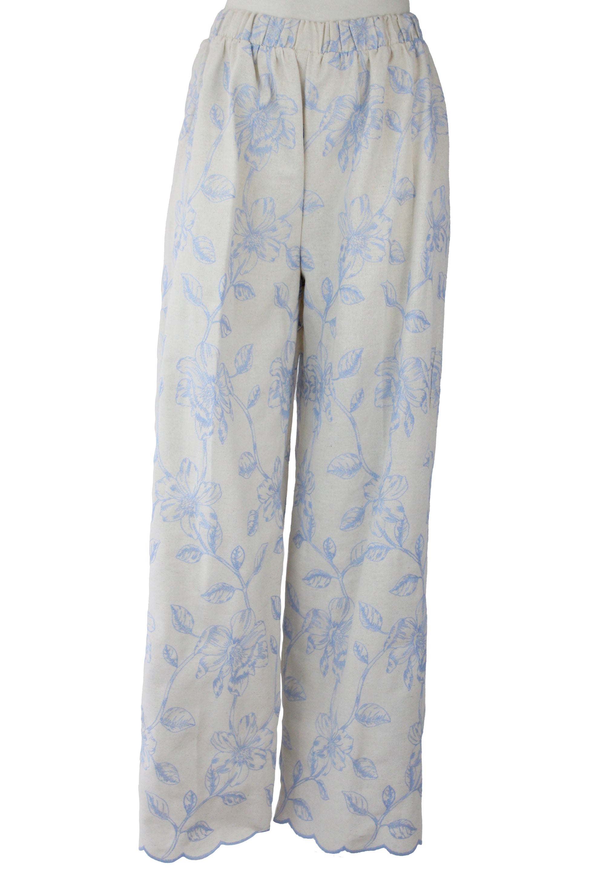 12552 Pantalón Bordado Hojas Y Flores