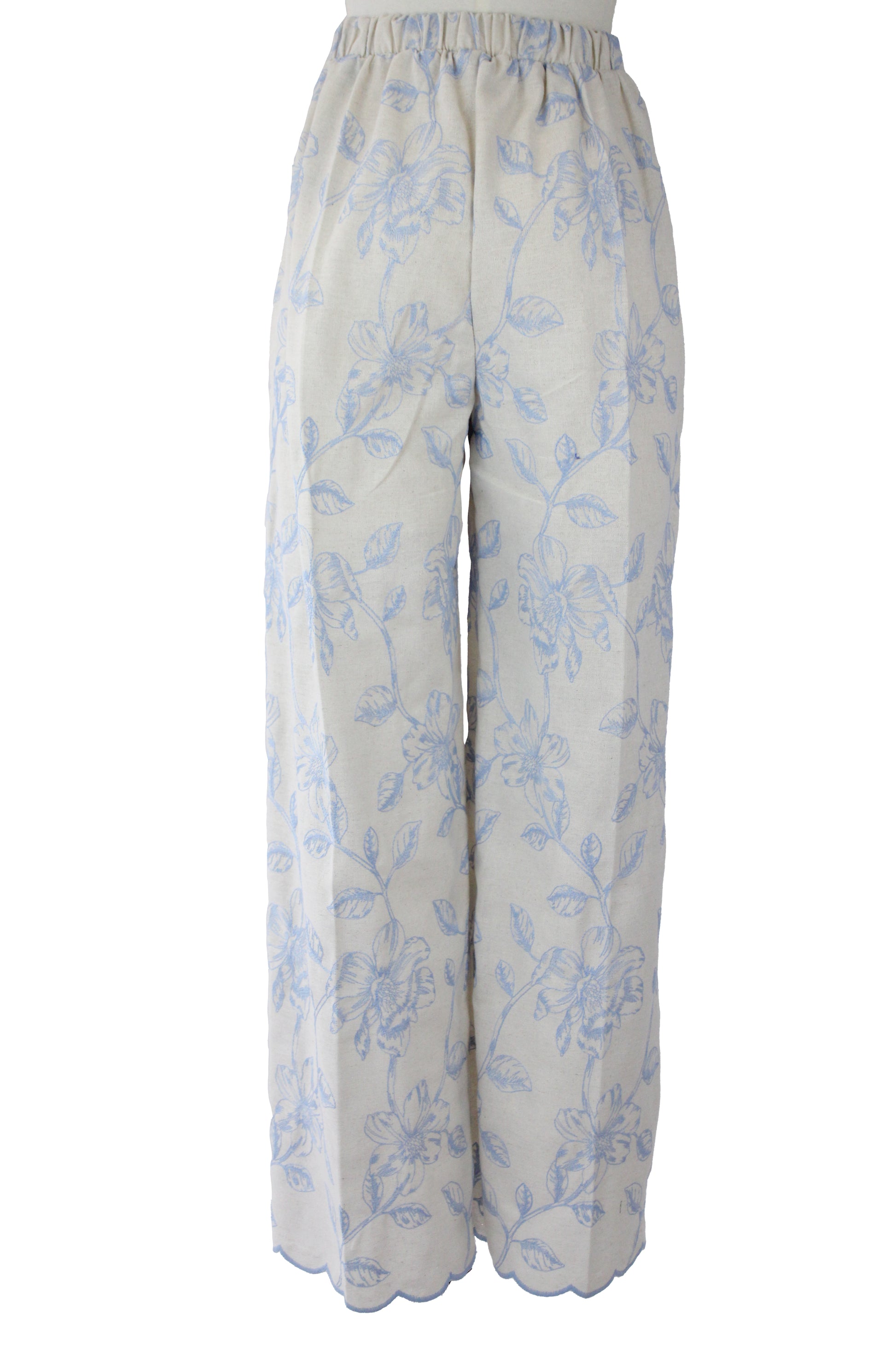 12552 Pantalón Bordado Hojas Y Flores