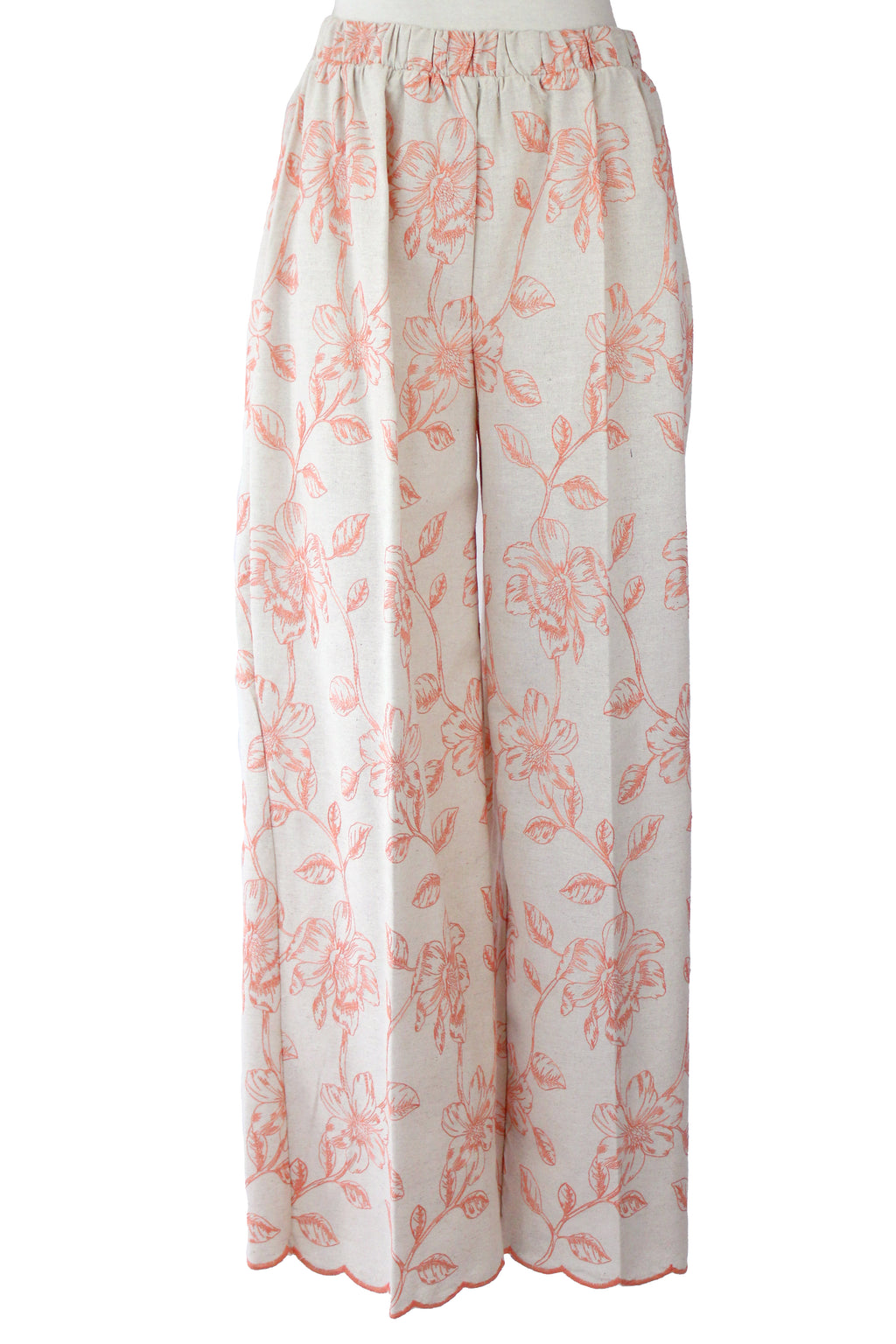 12552 Pantalón Bordado Hojas Y Flores