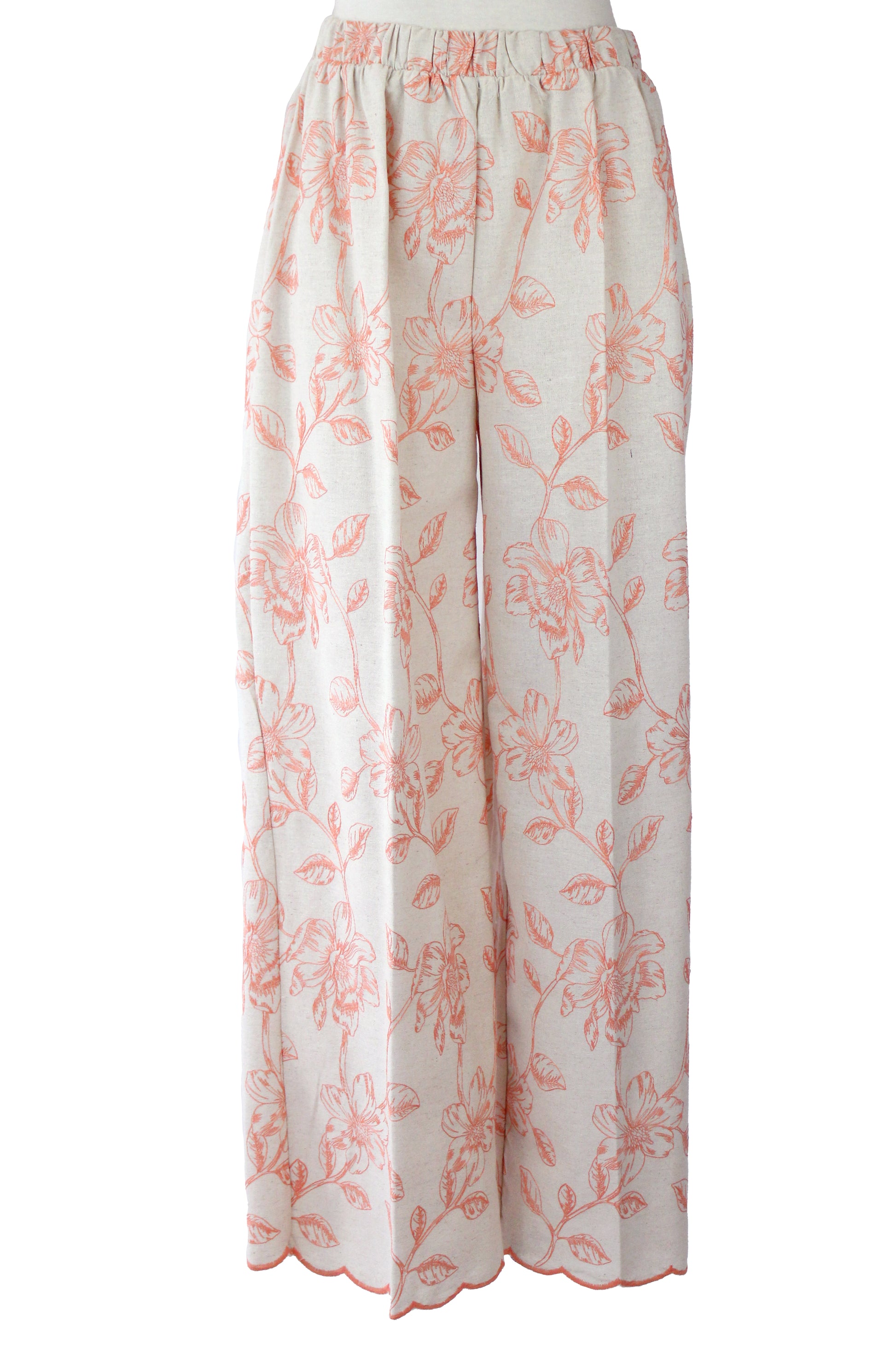 12552 Pantalón Bordado Hojas Y Flores