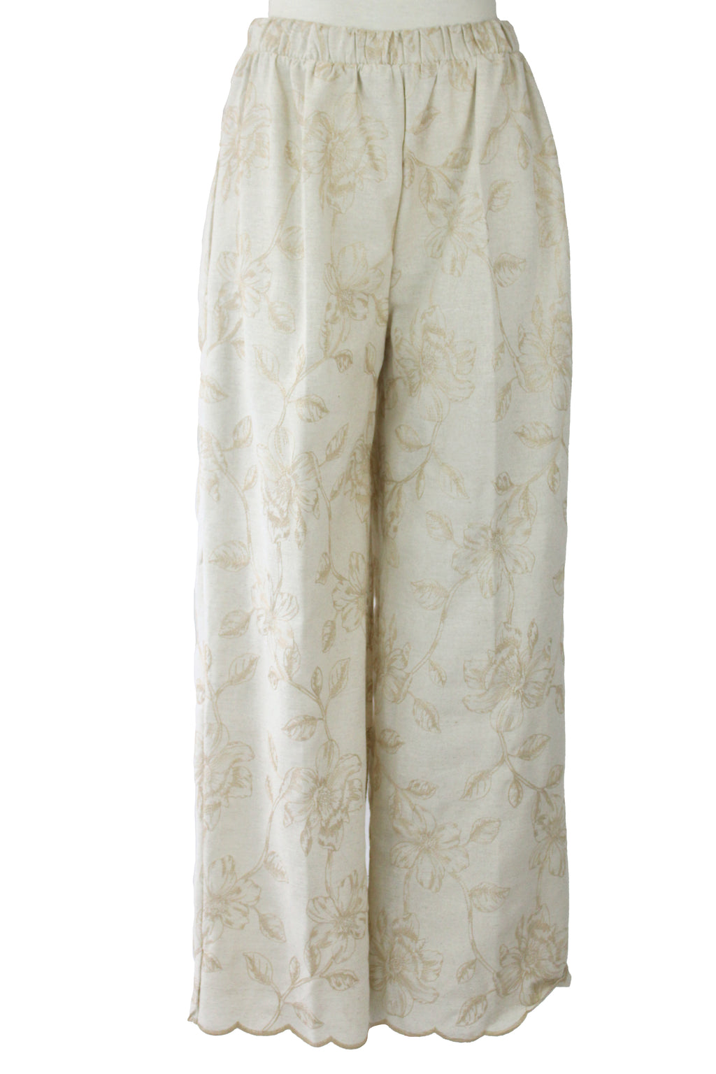 12552 Pantalón Bordado Hojas Y Flores