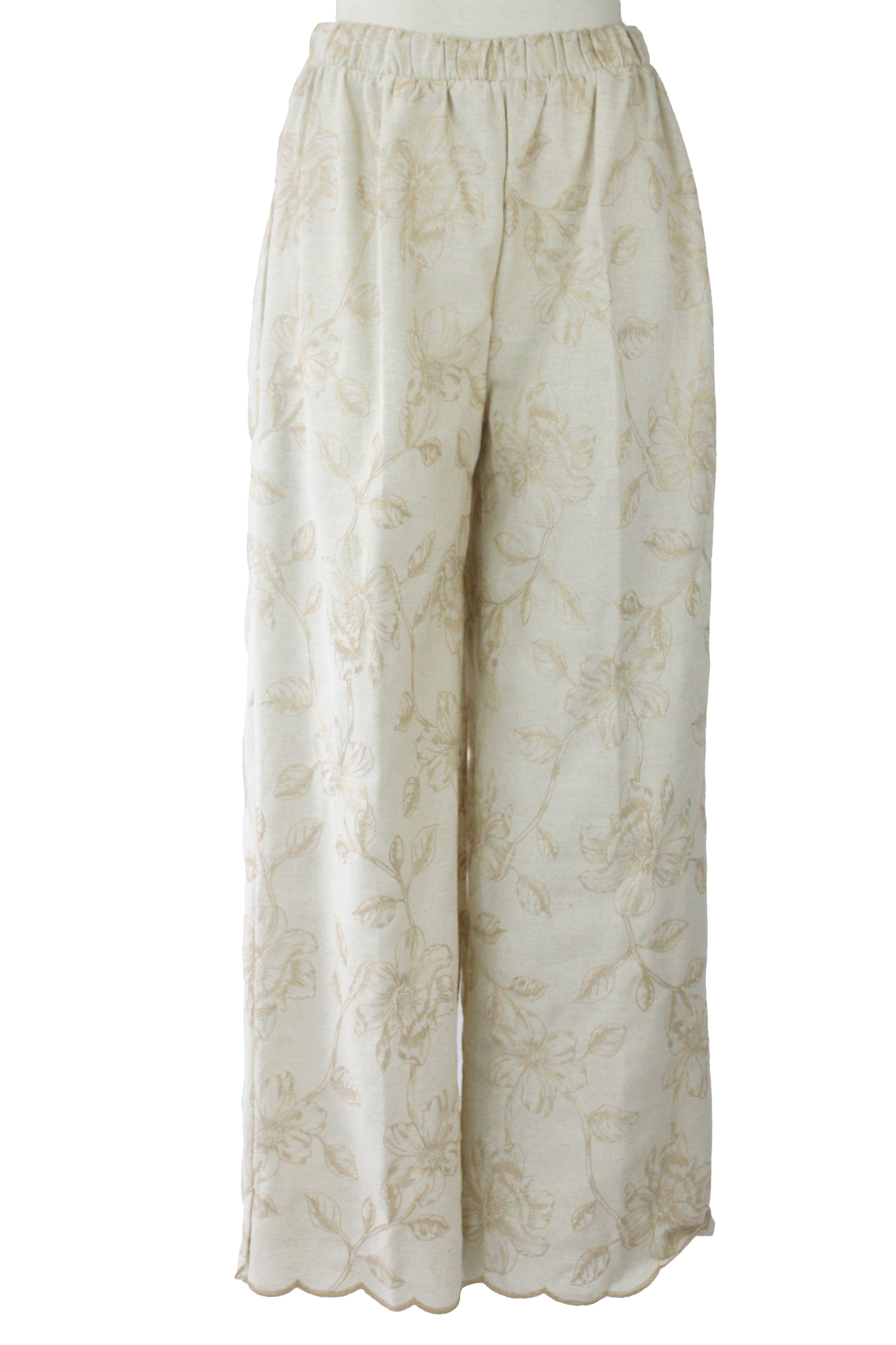12552 Pantalón Bordado Hojas Y Flores