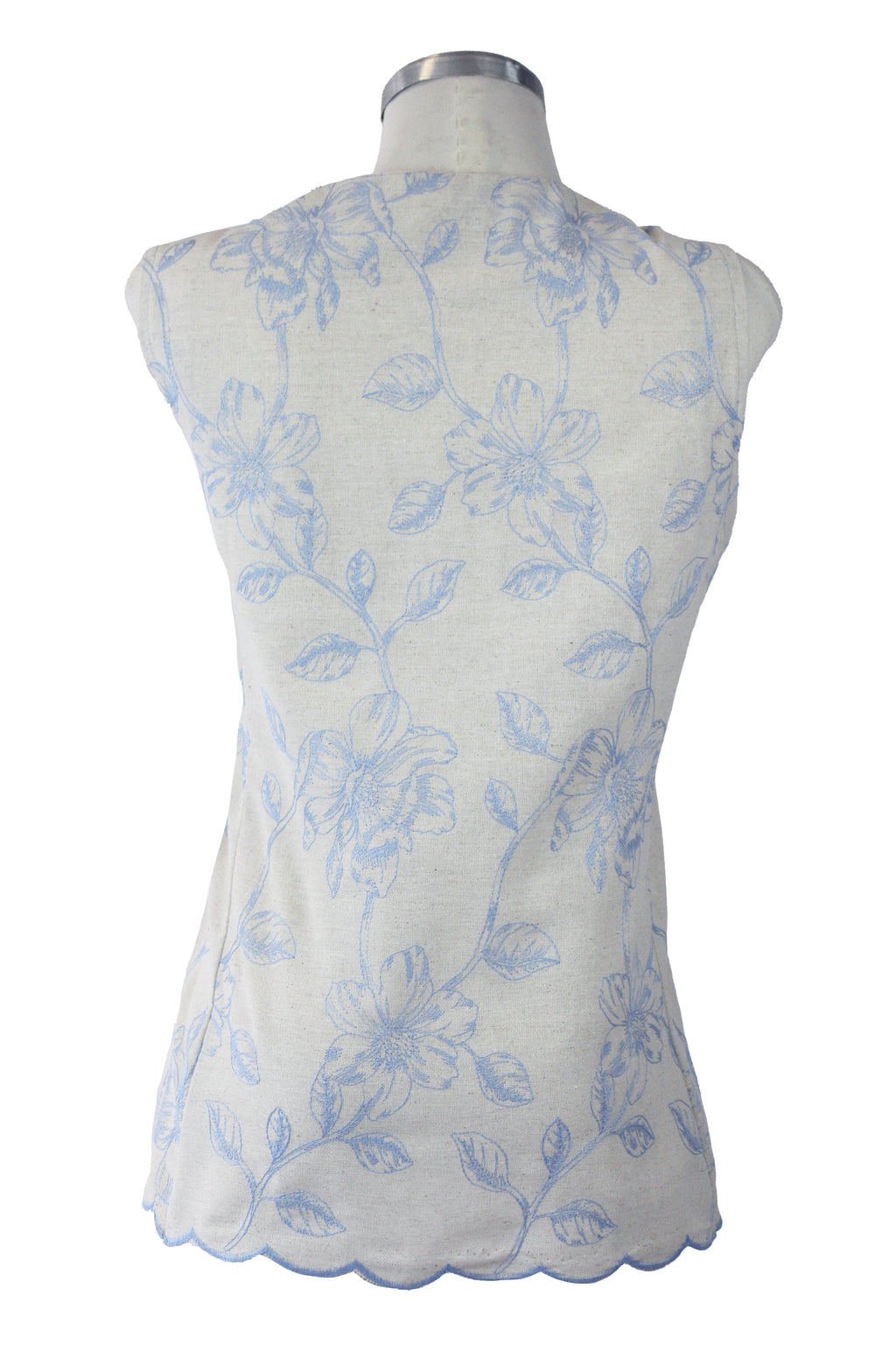 12551 Chaleco Bordado Lino Hojas Y Flor