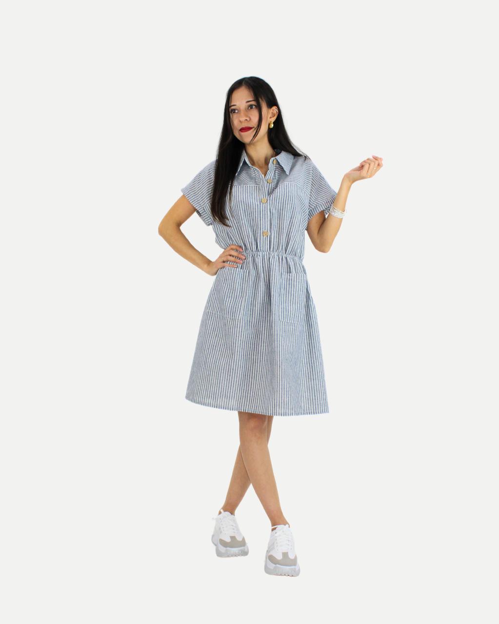 MO153 Vestido líneas vertical elástico