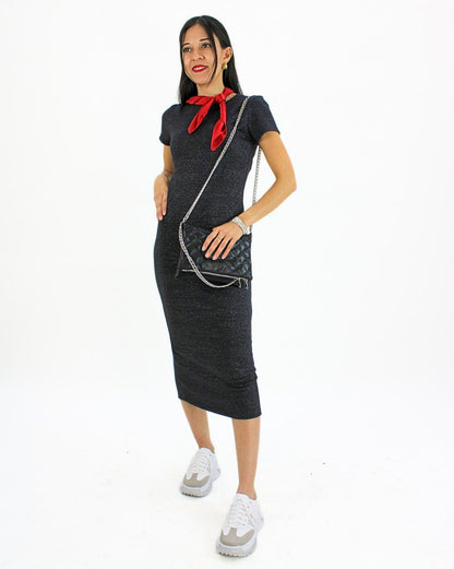 3837SLJ Vestido Largo Cuello Redondo Con Brillos