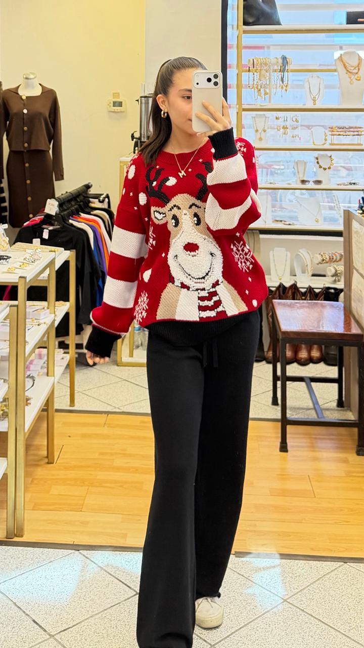 2556 Suéter Tejido Diseño Navideño Reno con Piedras