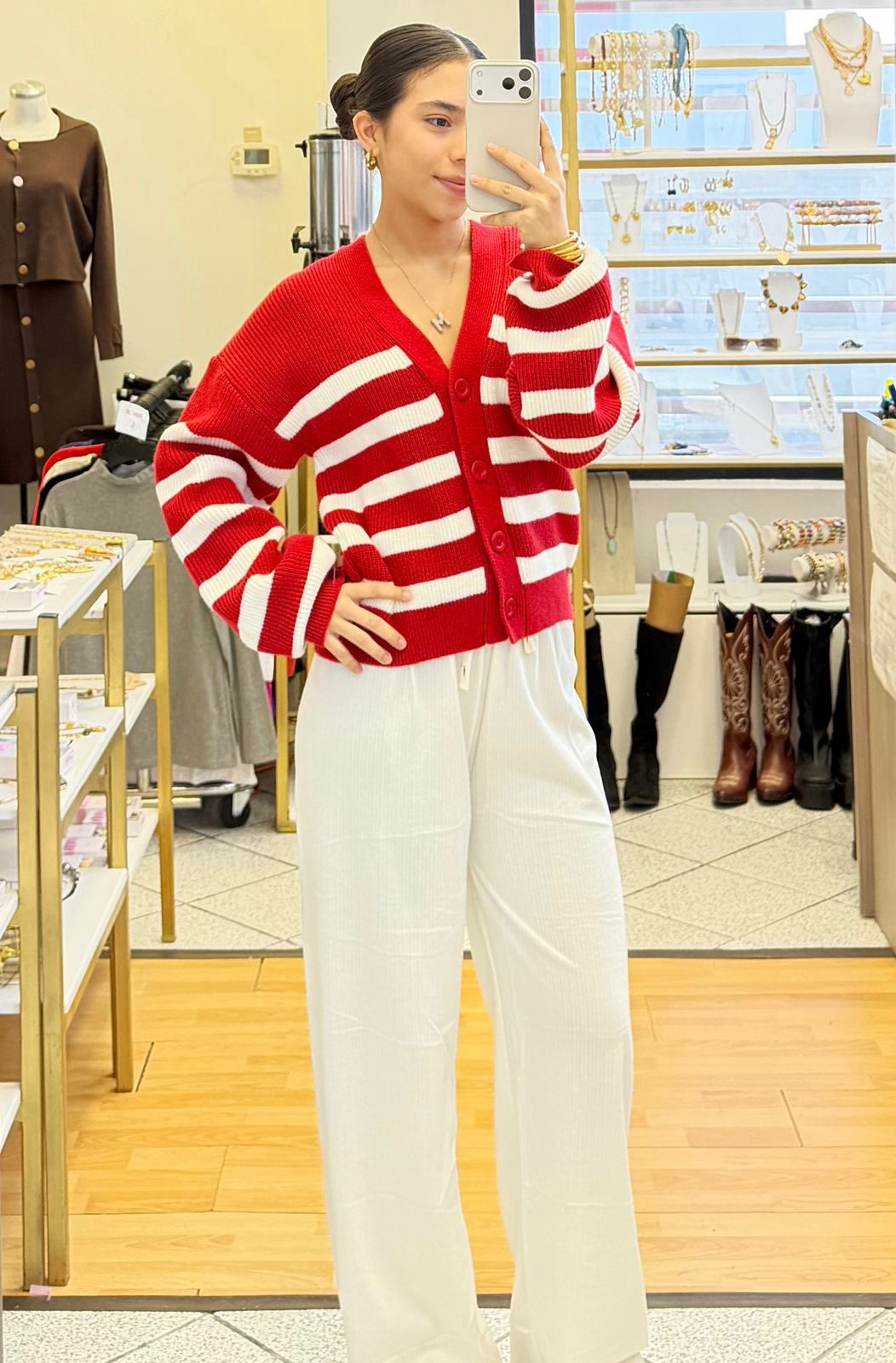 PLZT100 Pantalón Pierna Recta de Rayas con Elástico