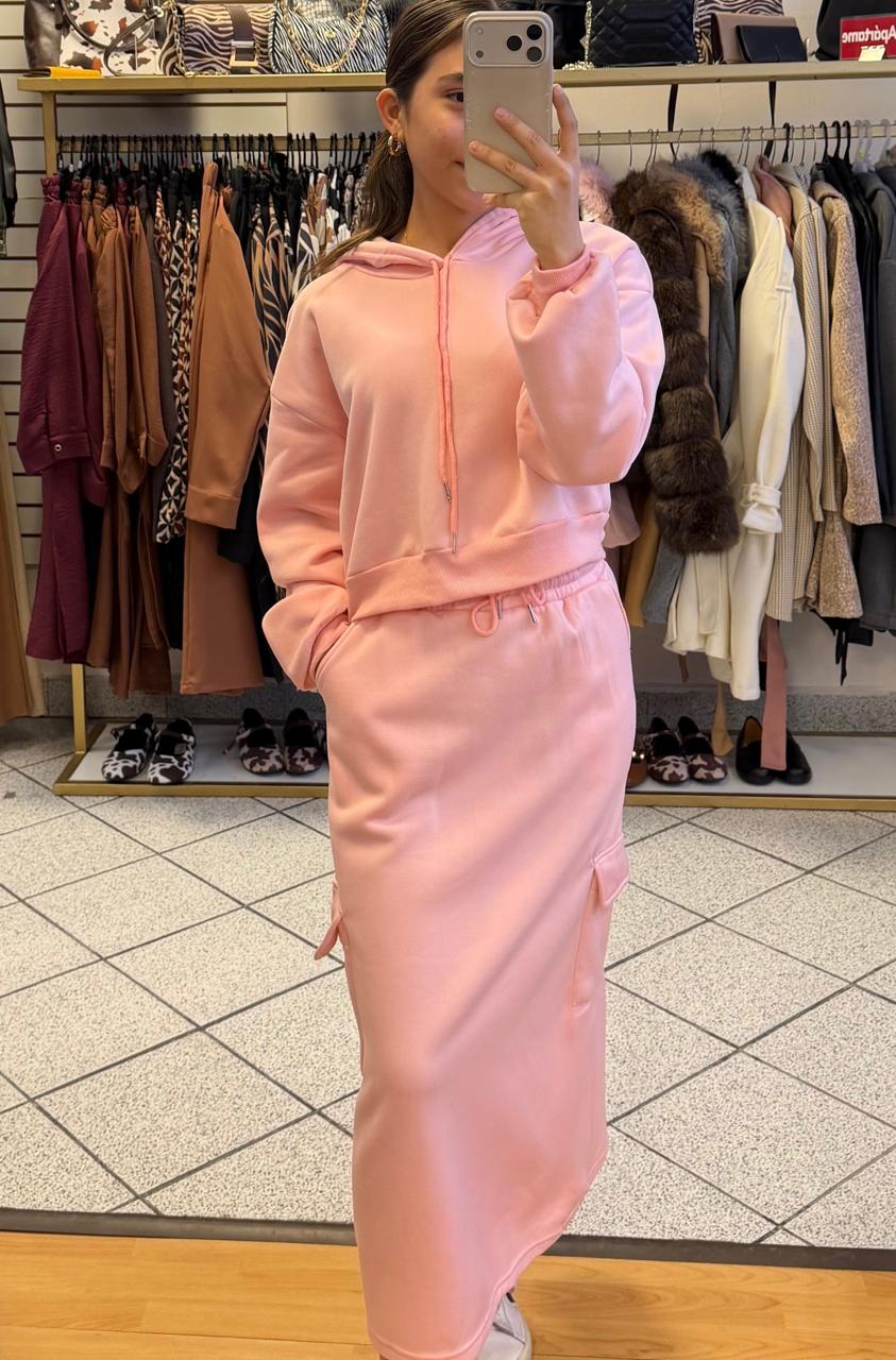 SETF25231 Conjunto Lisa con Falda y Sudadera Corta