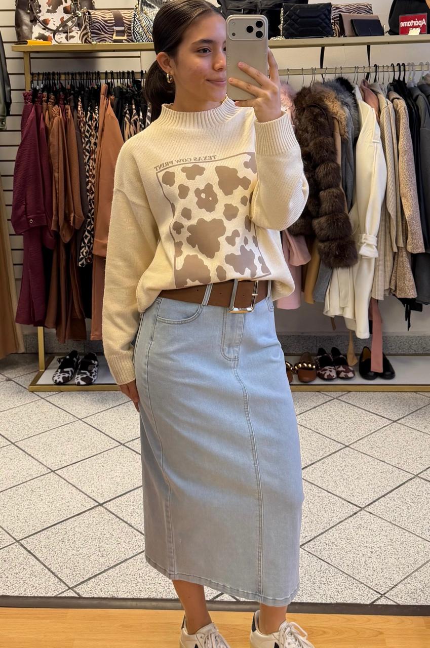 T3770 Falda de Mezclilla con Cinto Hebilla Rectangular