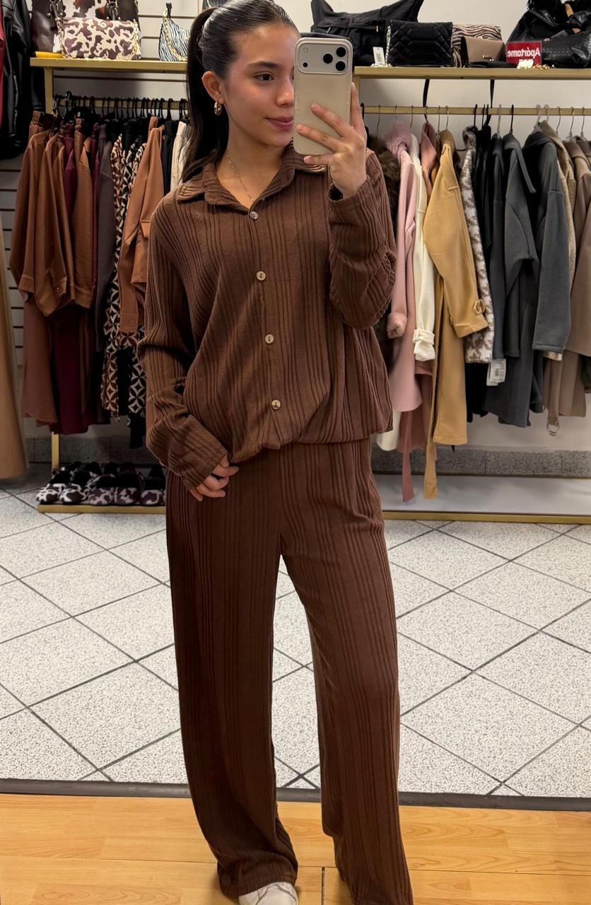 PTSET71 Conjunto Rayado Blusón con Botones