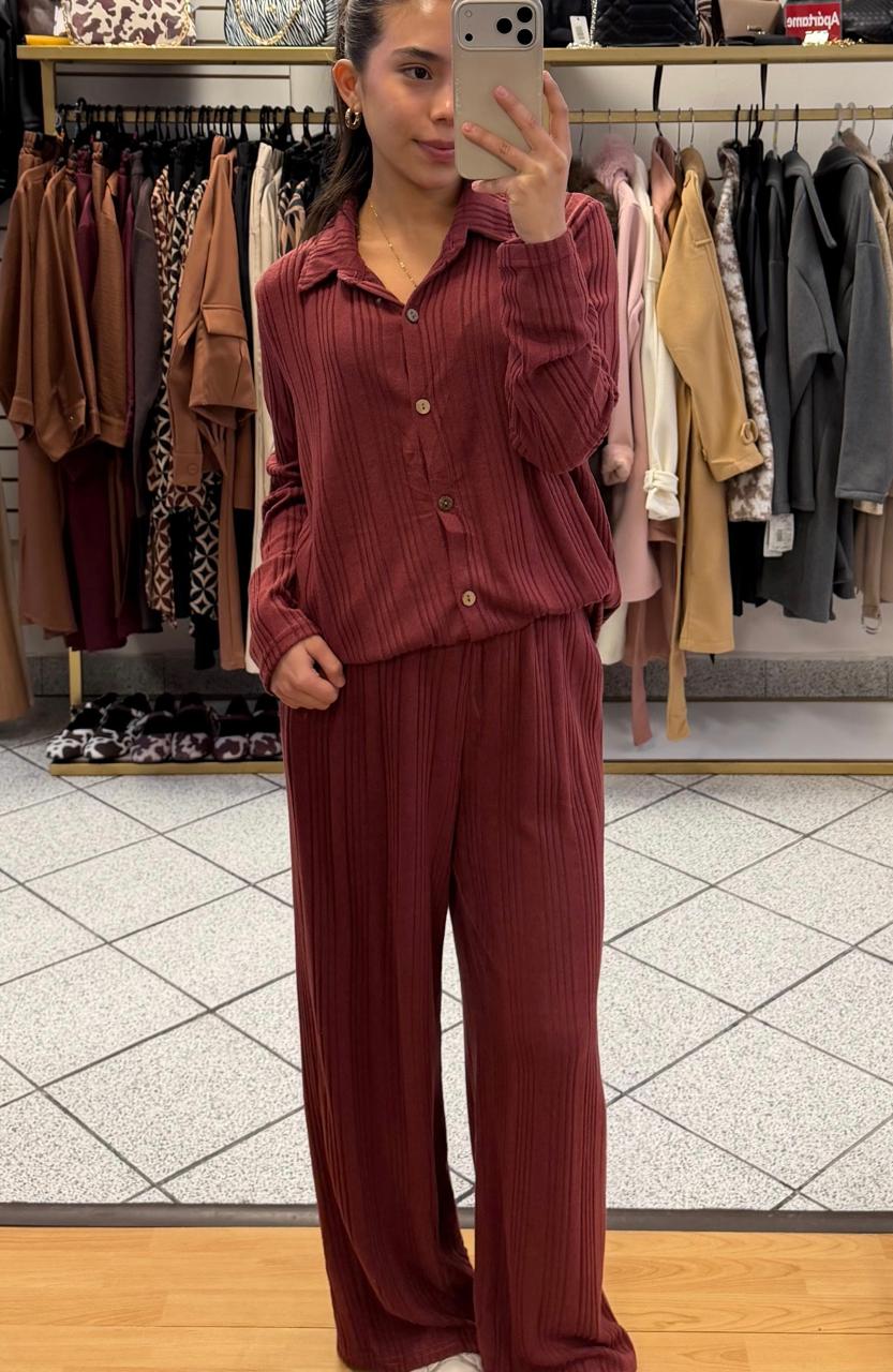 PTSET71 Conjunto Rayado Blusón con Botones