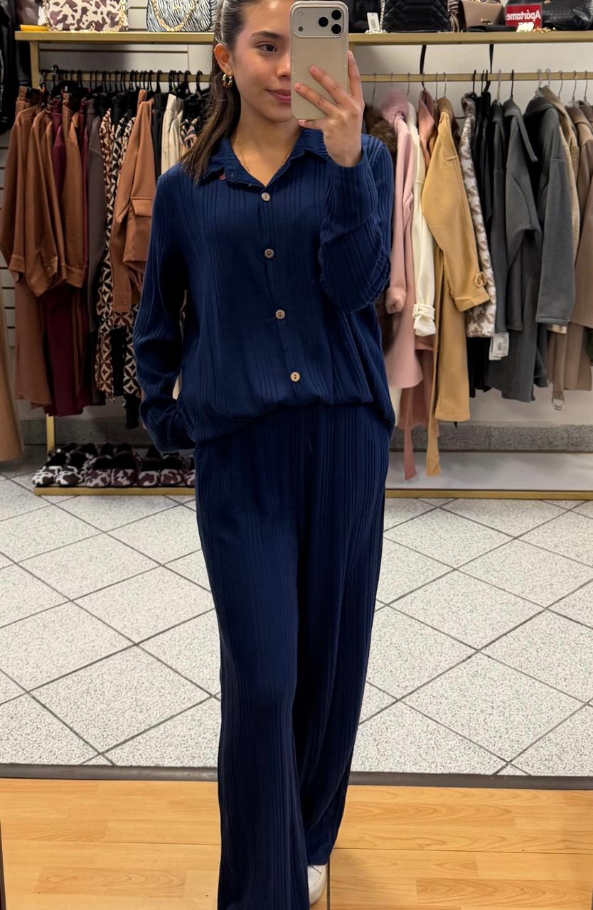 PTSET71 Conjunto Rayado Blusón con Botones