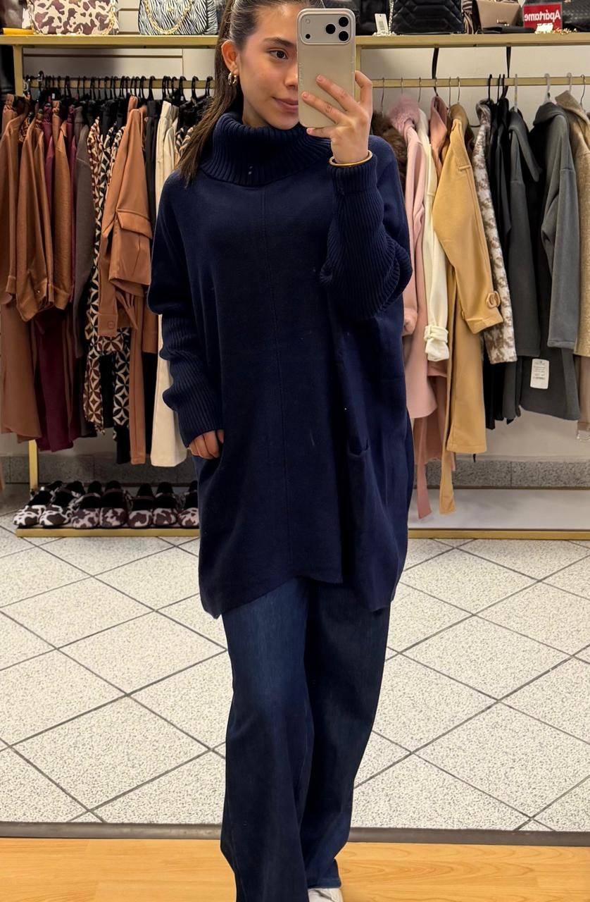 OJ-2735 Maxi Suéter Liso Cuello de Tortuga