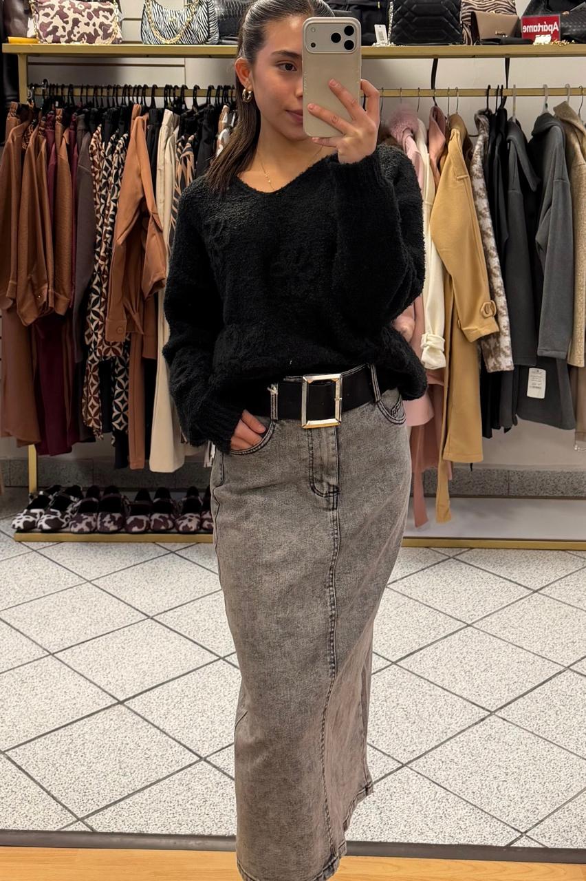 T3770 Falda de Mezclilla con Cinto Hebilla Rectangular