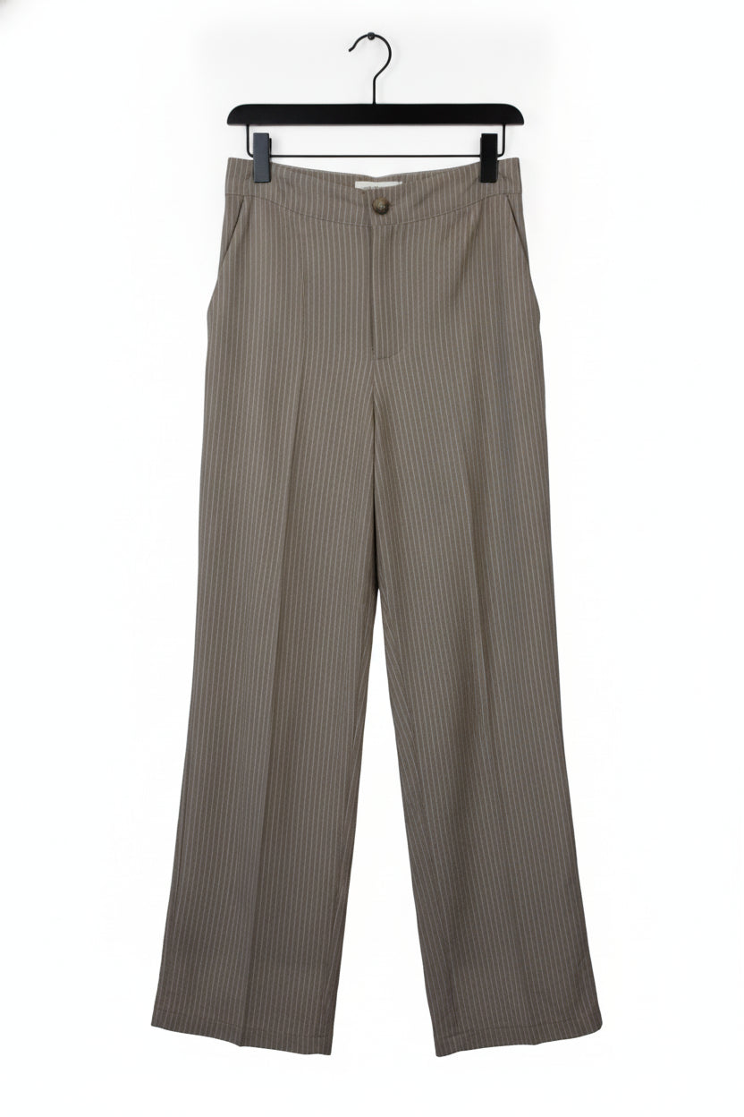 YS39 Pantalón Recto Rayado Mitad Pretina Mitad Elástico