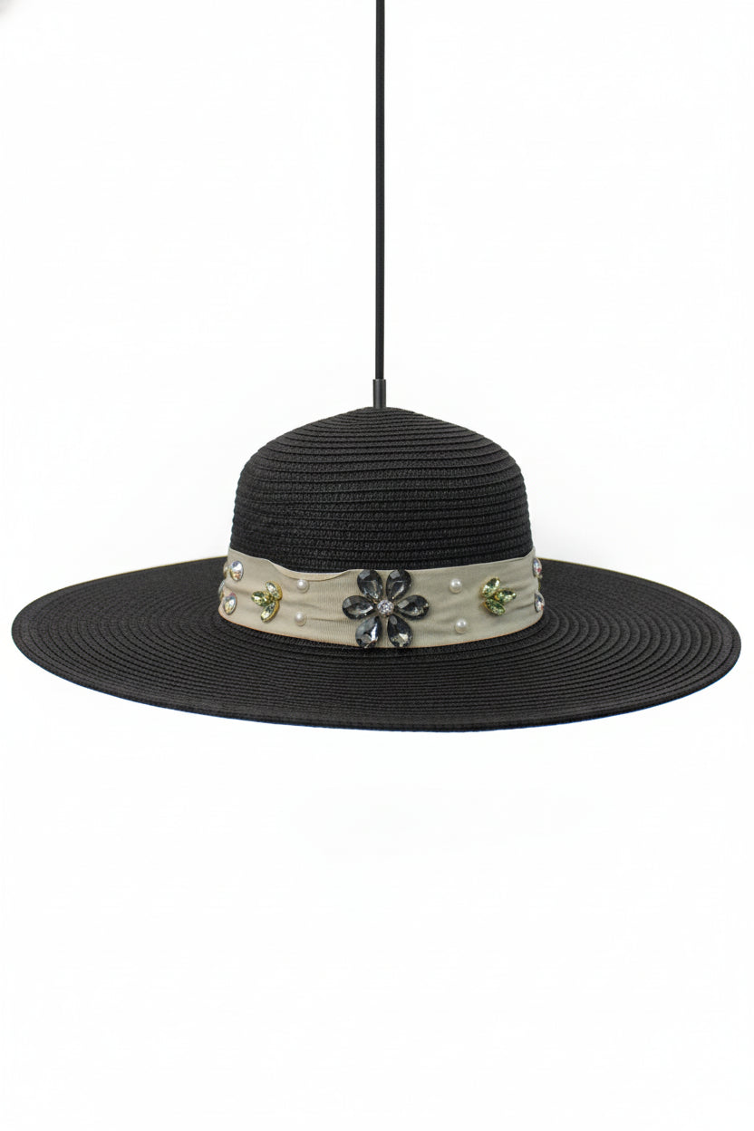 FH1315 Sombrero toquilla con piedras y flores