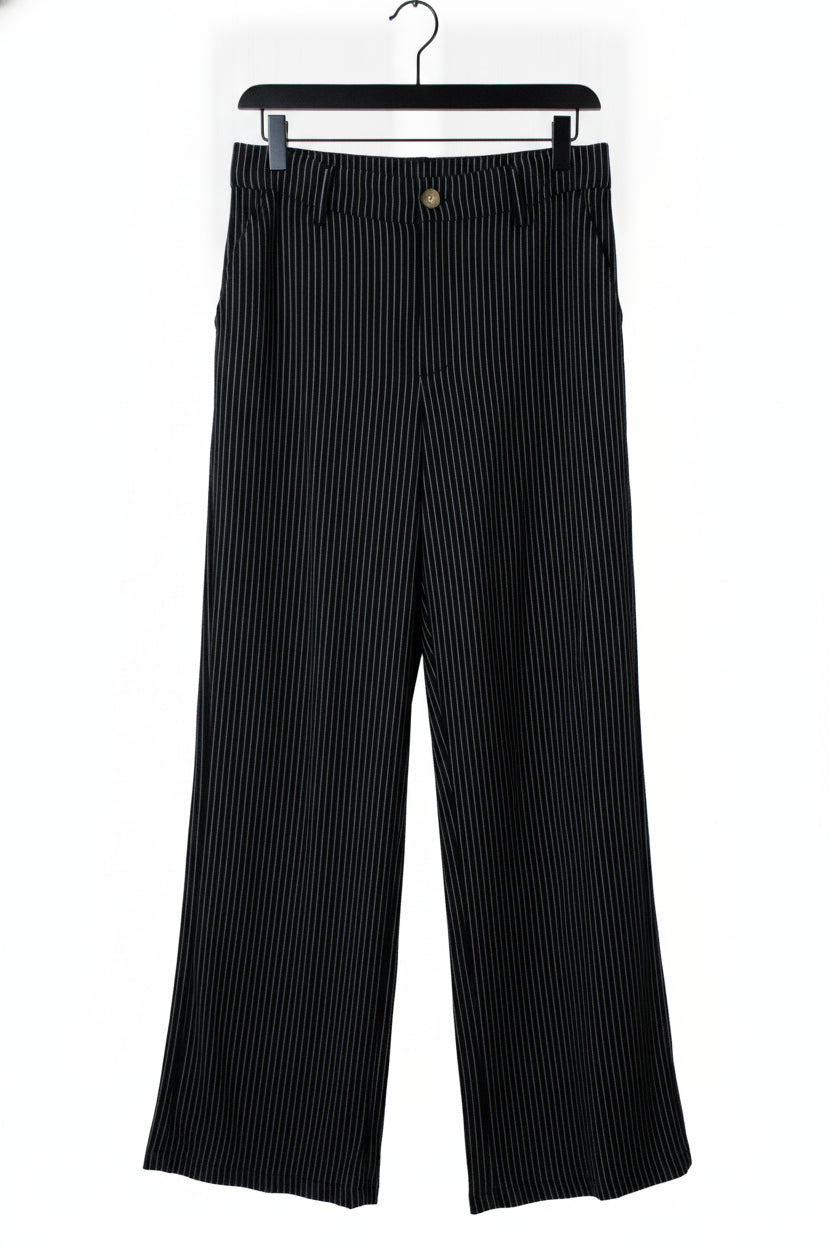 YS39 Pantalón Recto Rayado Mitad Pretina Mitad Elástico