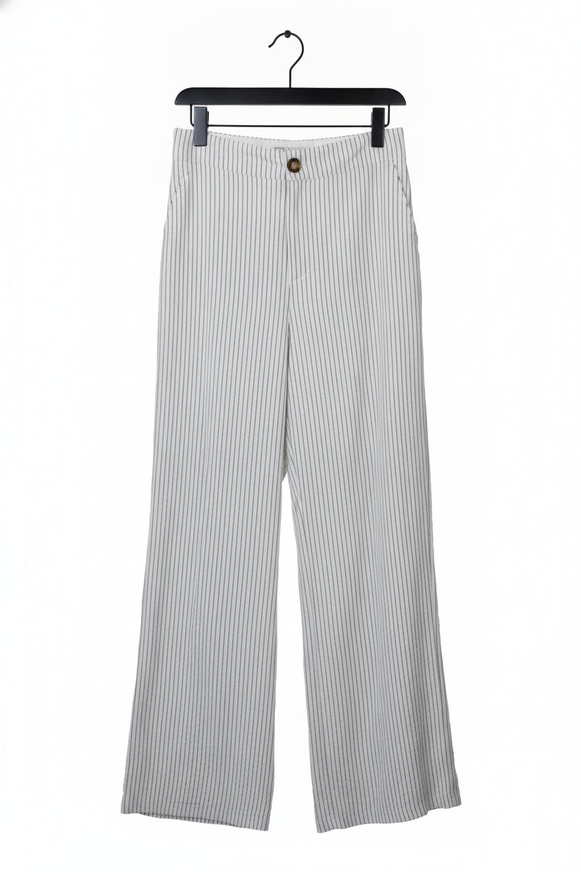 YS39 Pantalón Recto Rayado Mitad Pretina Mitad Elástico