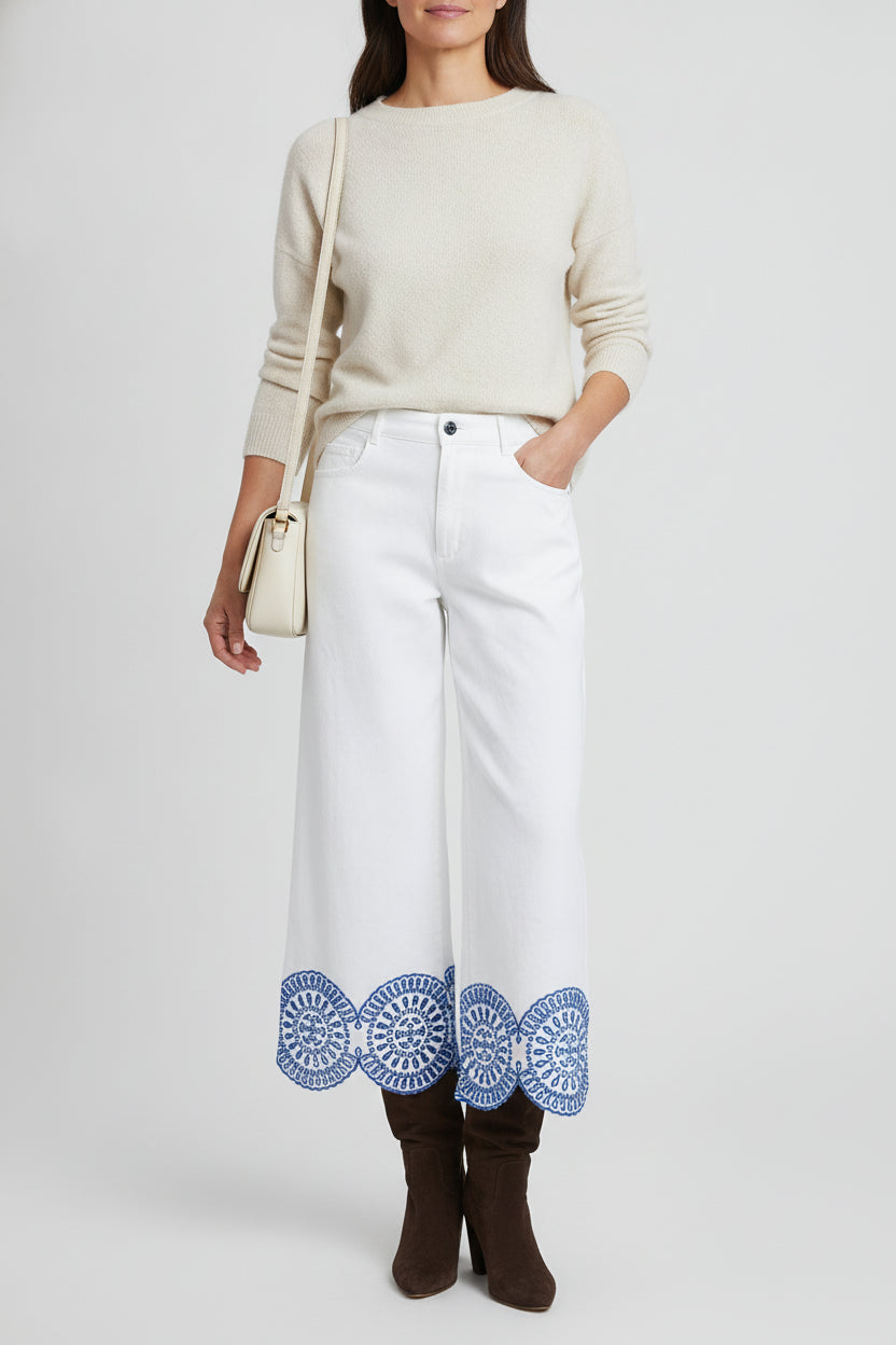 LM1100 Pantalón Pierna Ancha Bordado Inferior