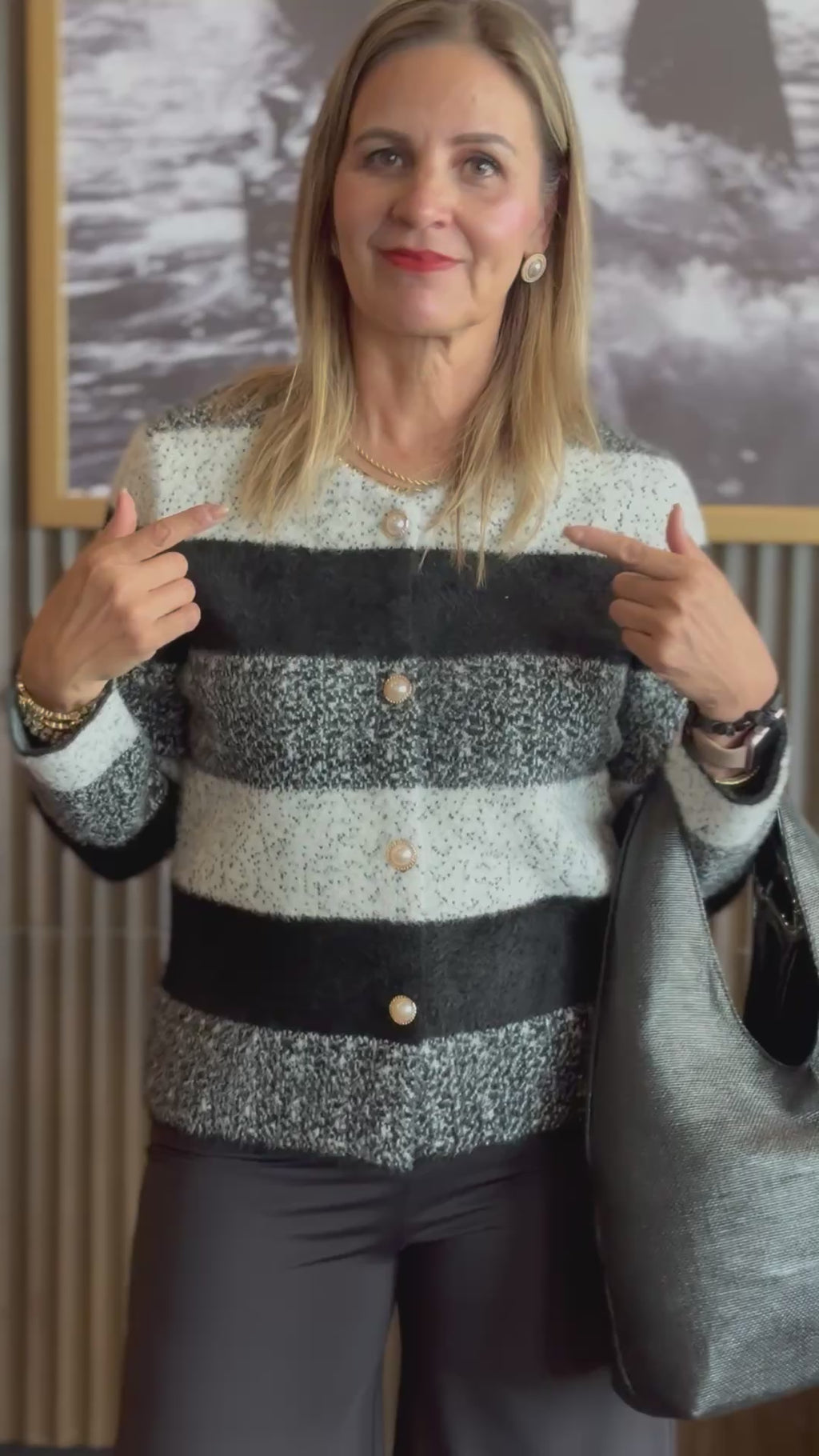 817 Suéter Afelpado Franjas y Puntos