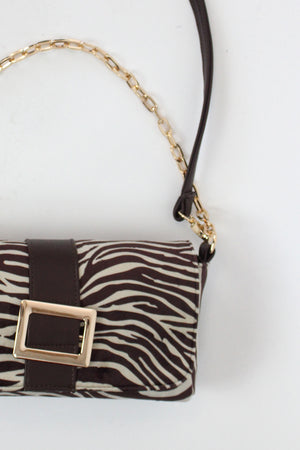 2148 Bolsa Rectangular Zebra Cafe Terciopelo y Hebilla