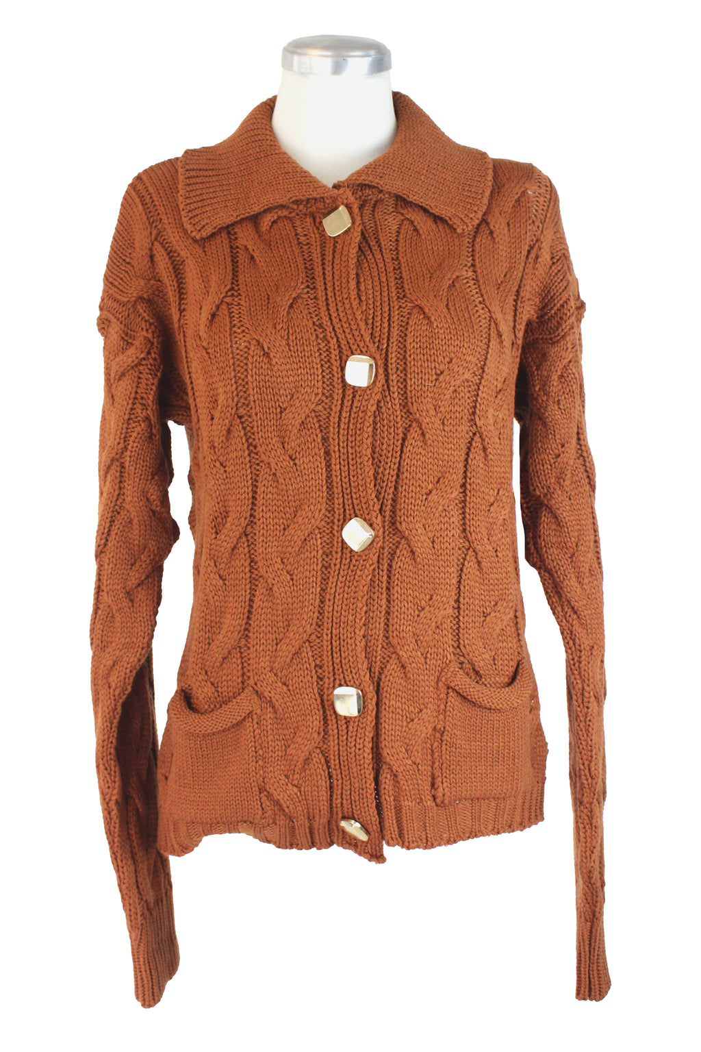 CARIME Sueter Abierto Trenzado Botones Cuadro