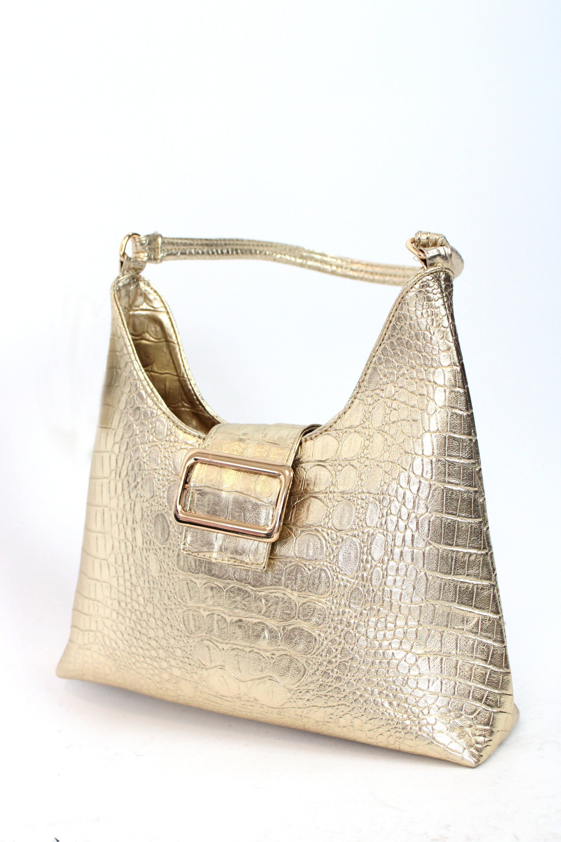 015 Bolsa Rigida Croc Dorada con Hebilla