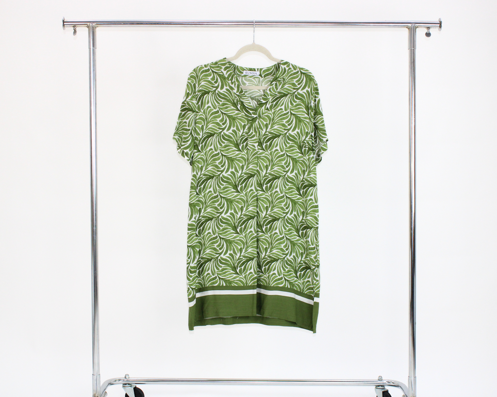 FY24819 Vestido poliéster estampado hojas