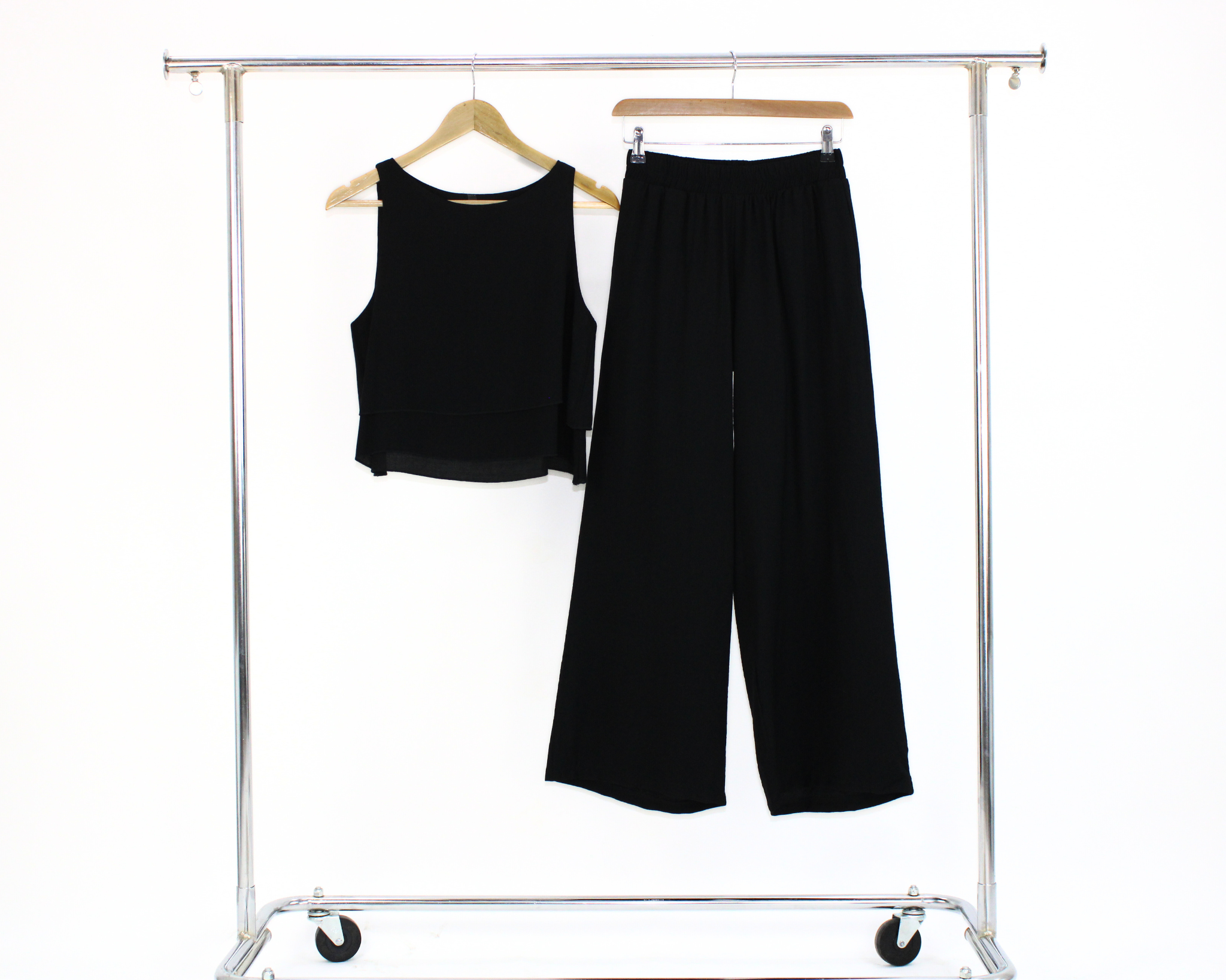 1064DLSJ Conjunto Pantalon y Blusa Doble Caida Sin Manga