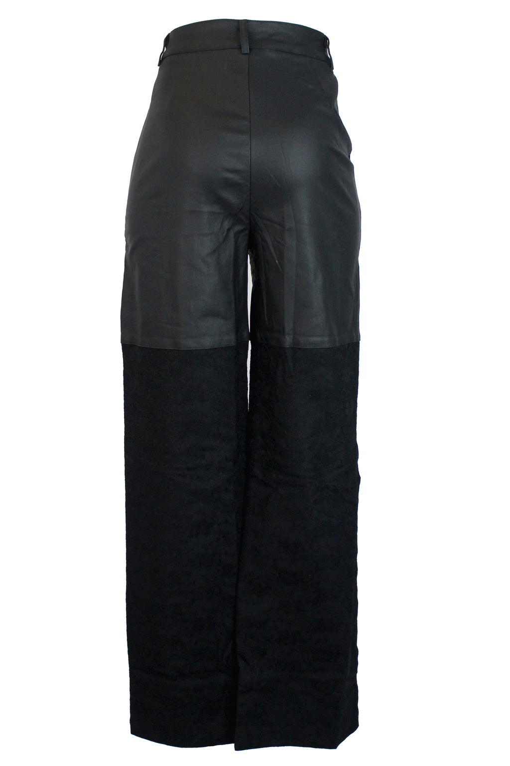 PS25890 Pantalón Mitad Vinipiel Mitad Flor Bordado