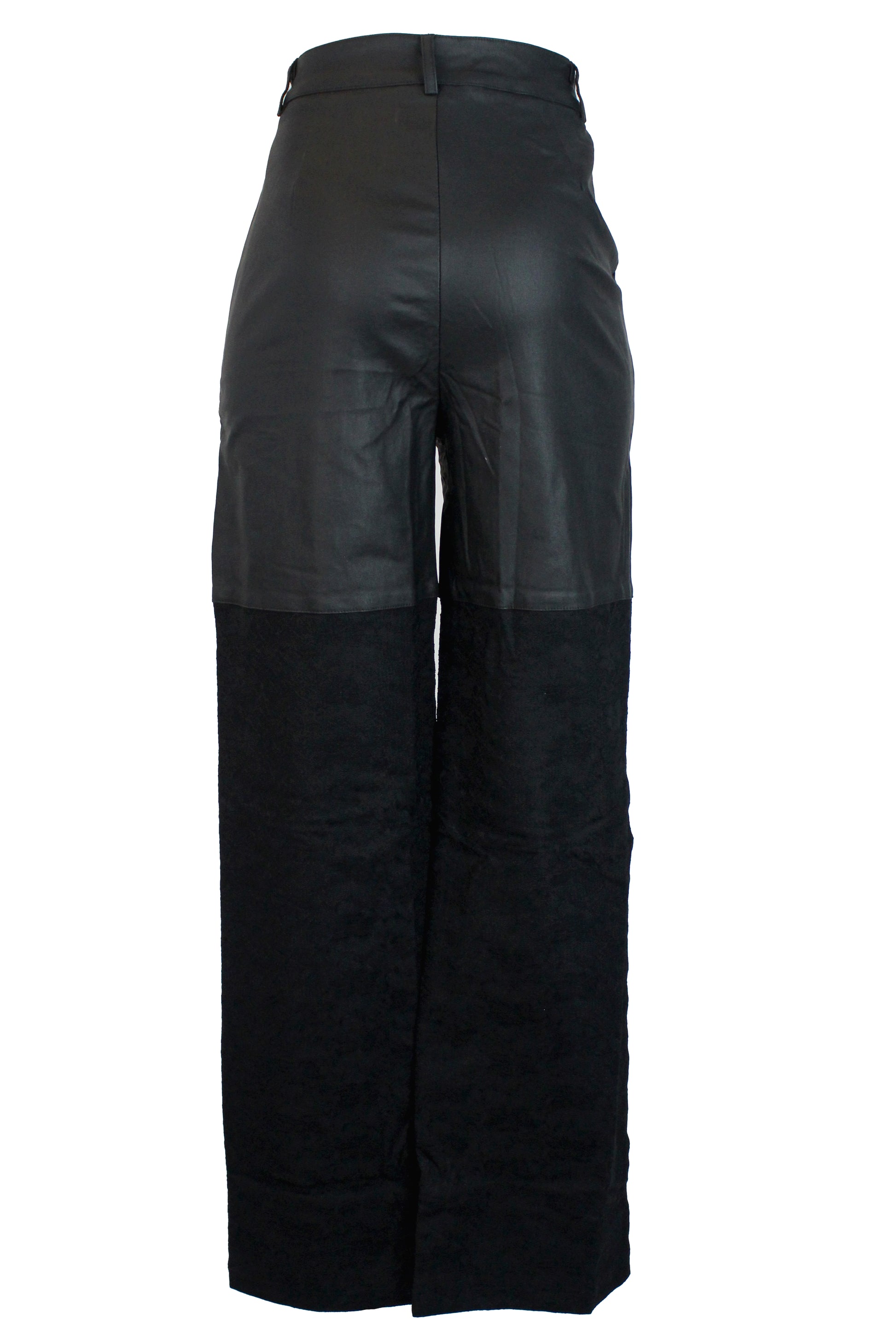 PS25890 Pantalón Mitad Vinipiel Mitad Flor Bordado