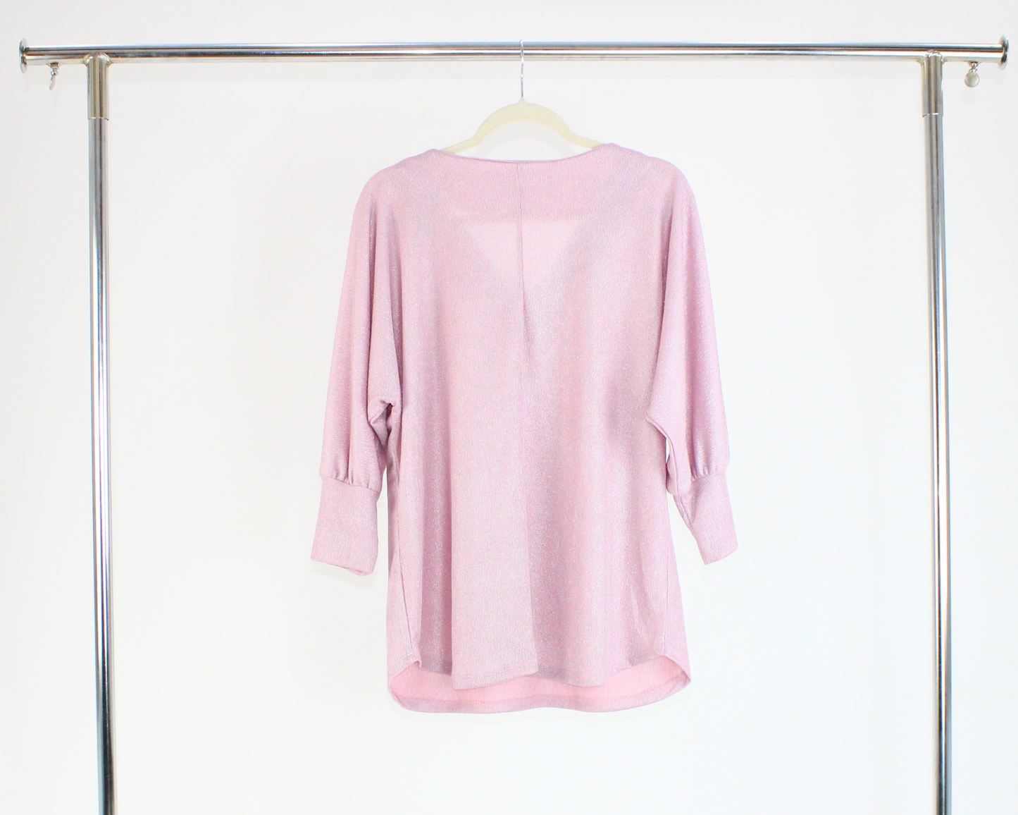 73.1 Blusa Cuello V  Acanalado Brillante Manga 3/4 Puño